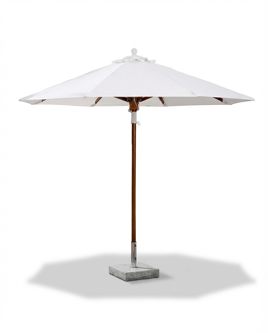 Addison White Outdoor Wooden Stand Umrella With Stone Base