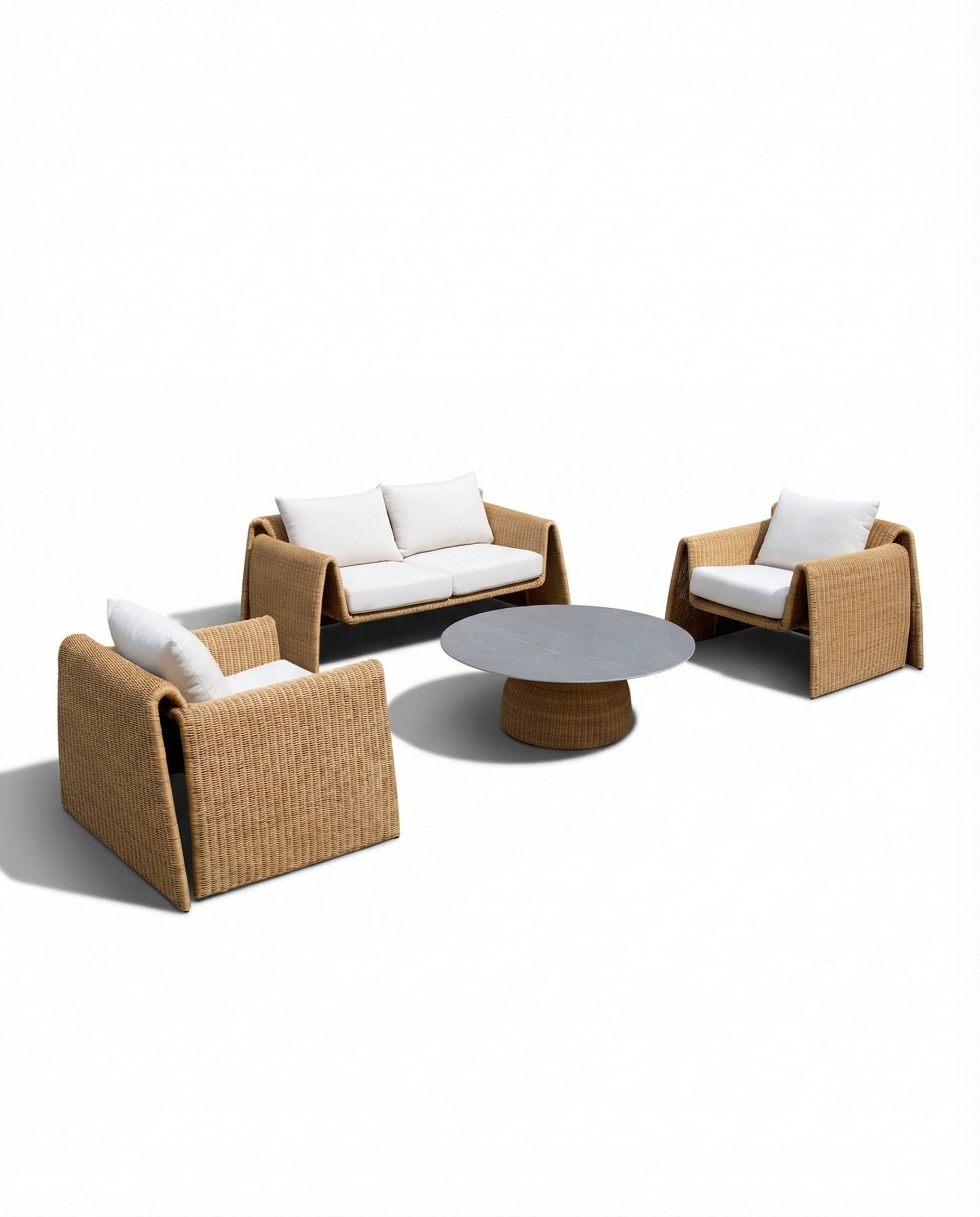 Alaska Woven Brown Outdoor Lounge Chair & Sofa Set With Coffee Table