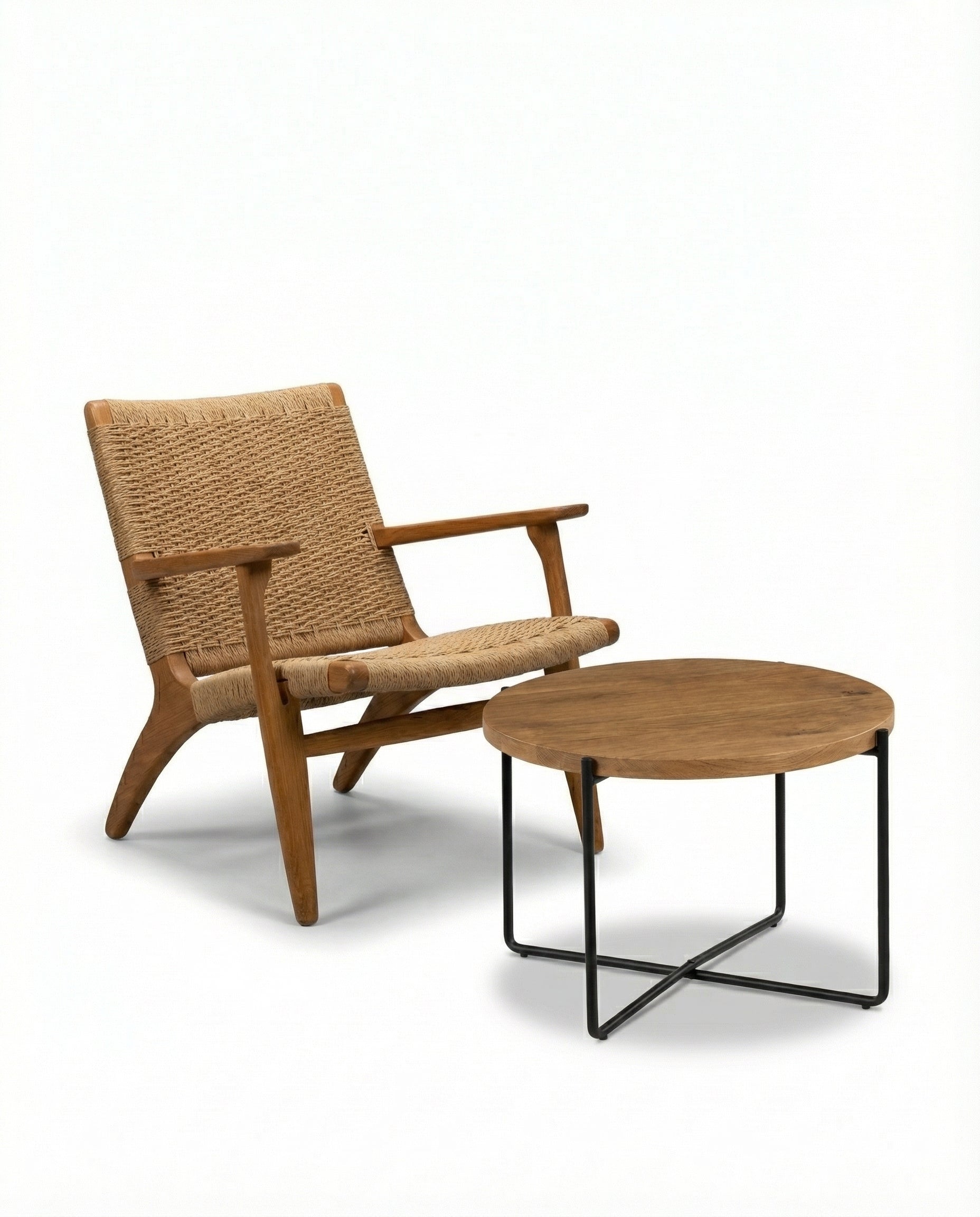 Aragon Dark Wood Outdoor Cane Back Chair With Side Table