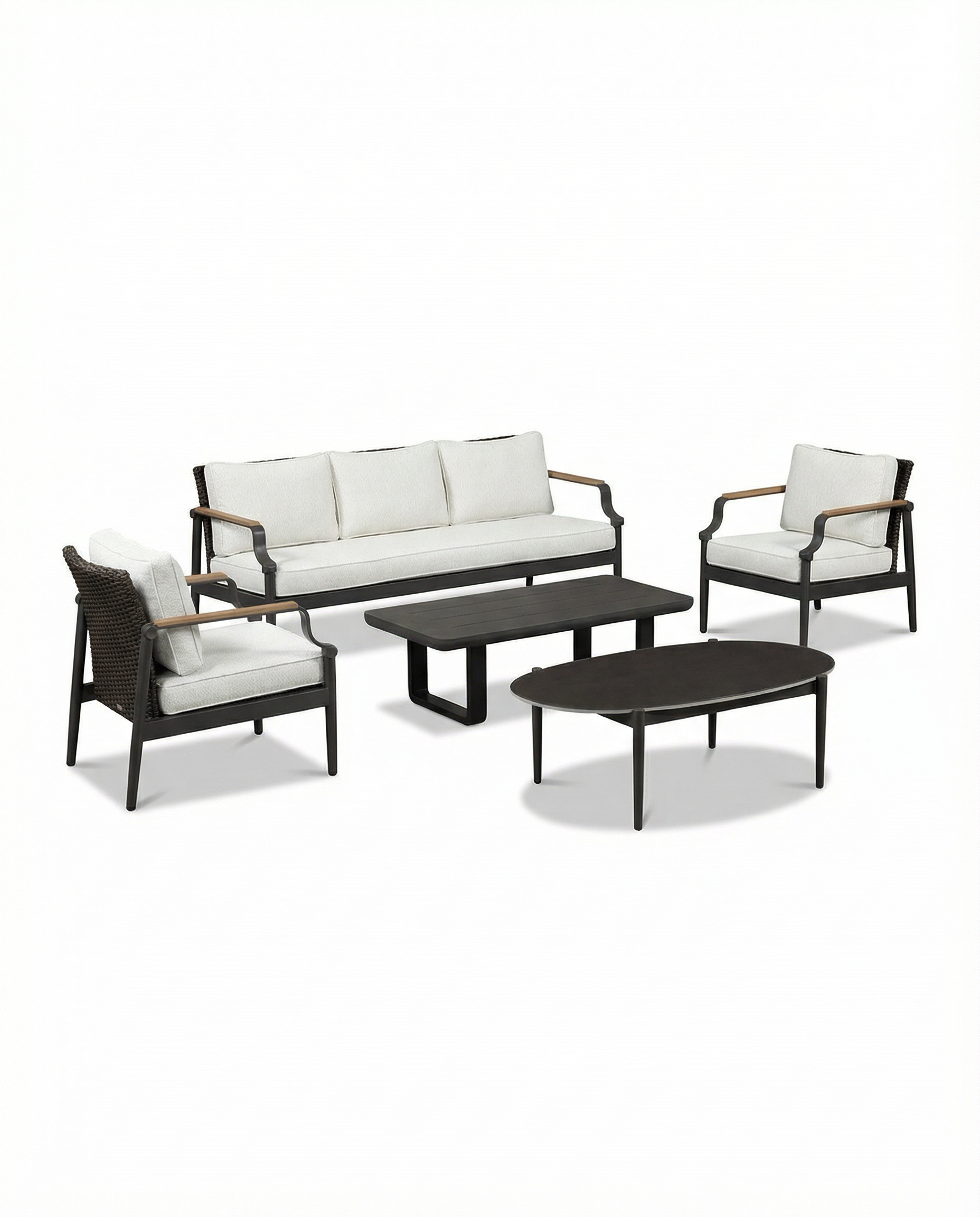 AuckLand Black Outdoor Lounge Chair & Sofa Set With Coffee Table