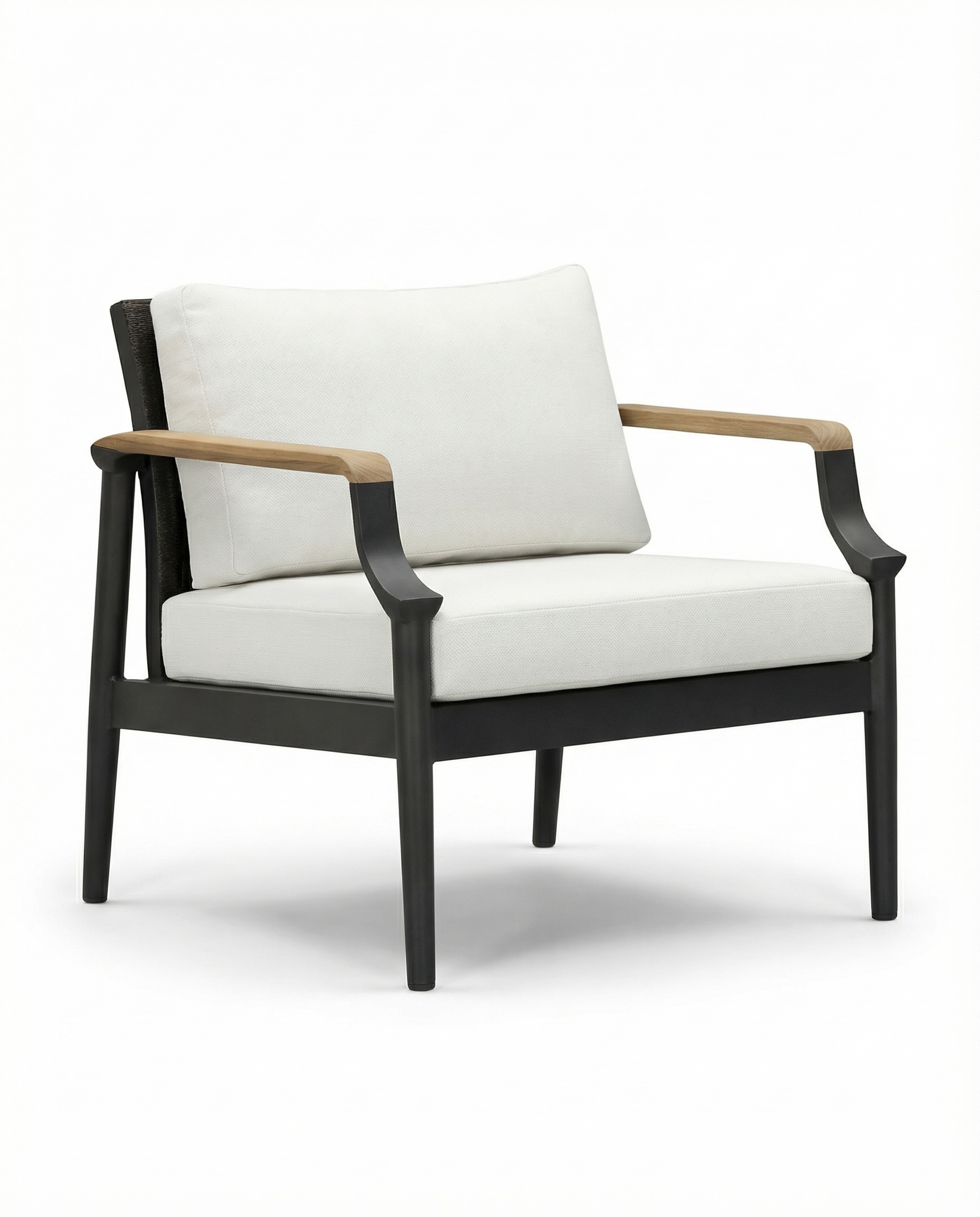 AuckLand Black Outdoor Lounge Chair with Off-White Cushion
