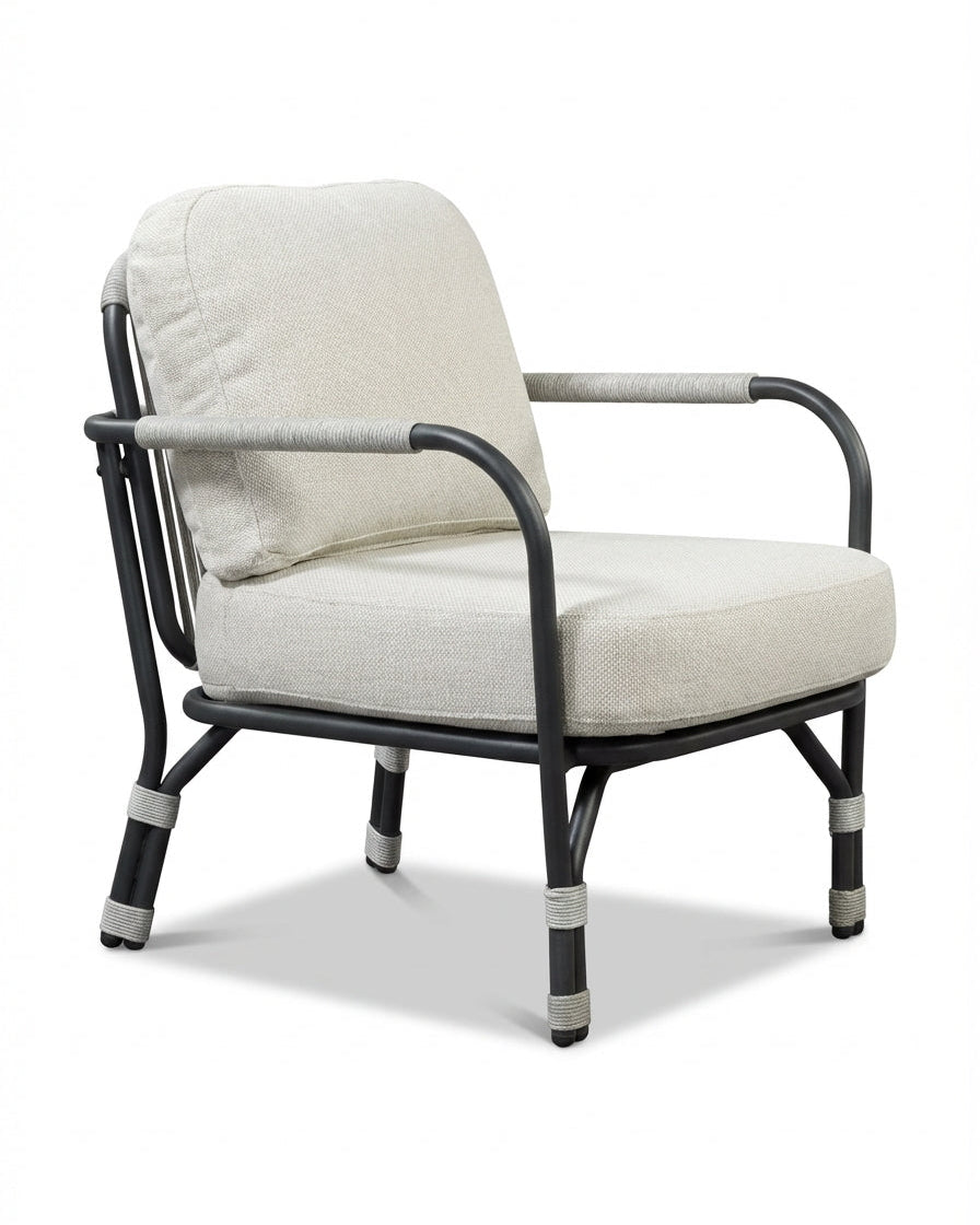 Basel Dark Grey Outdoor Lounge Chair with Light Beige Cushion
