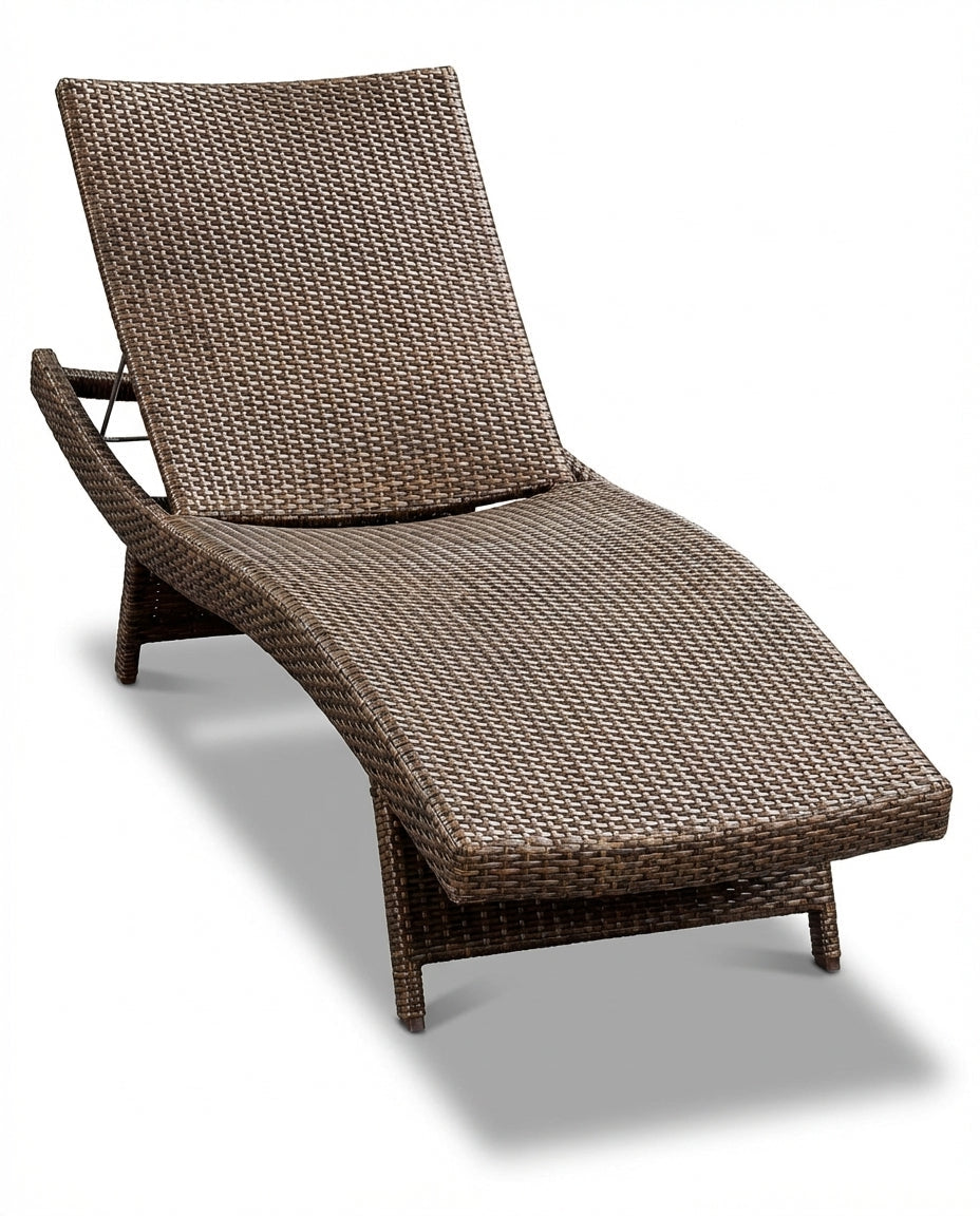 Bora Dark Wood Outdoor Sunbed With Brown Woven Frame