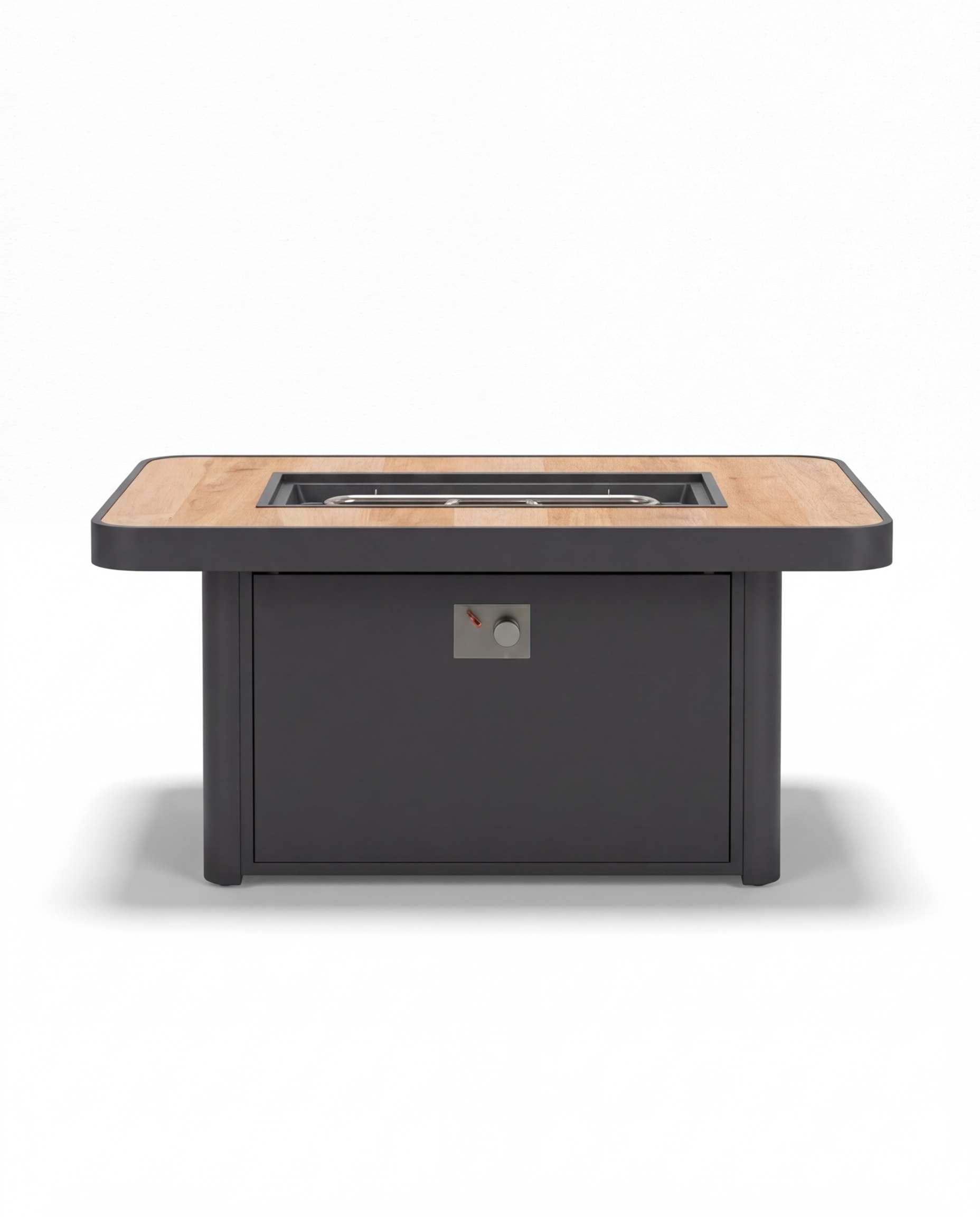 Cape Town Black Outdoor Firepit Table with Natural Wood Top 