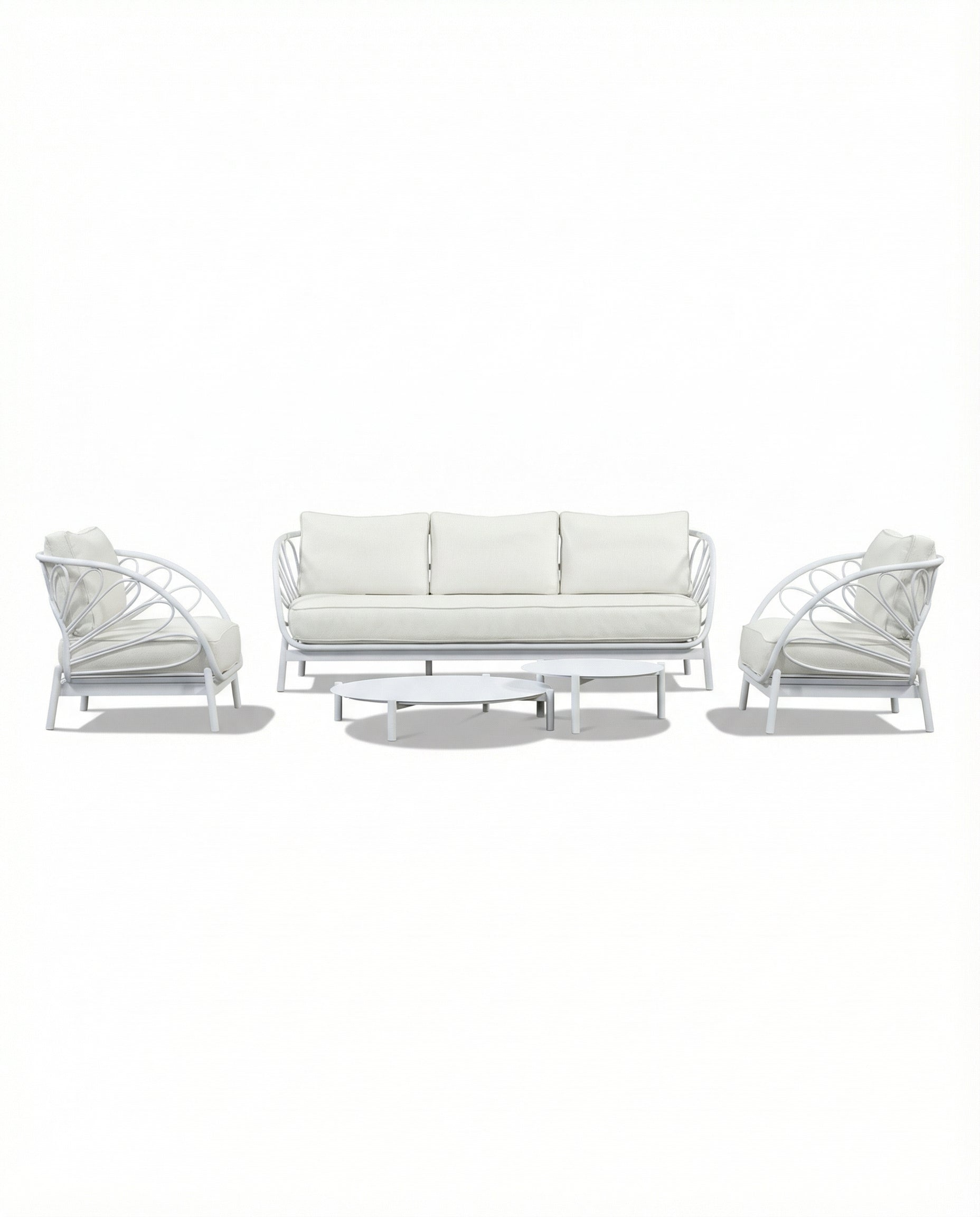Cologne White Outdoor Lounge Chair & 3-Seater Sofa Set With Coffee Tables