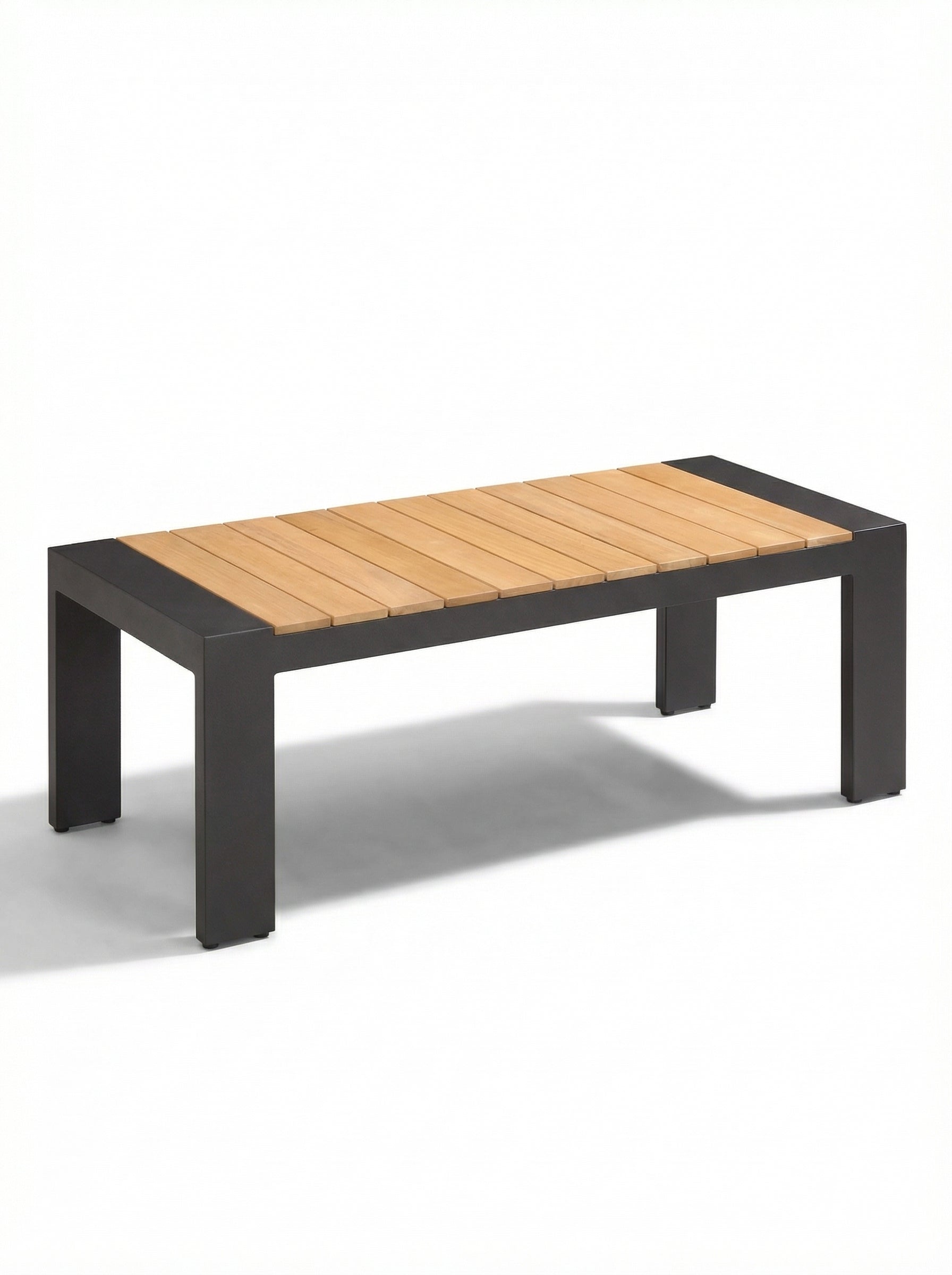 Cube Black Outdoor Coffee Table With Natural Wood Top