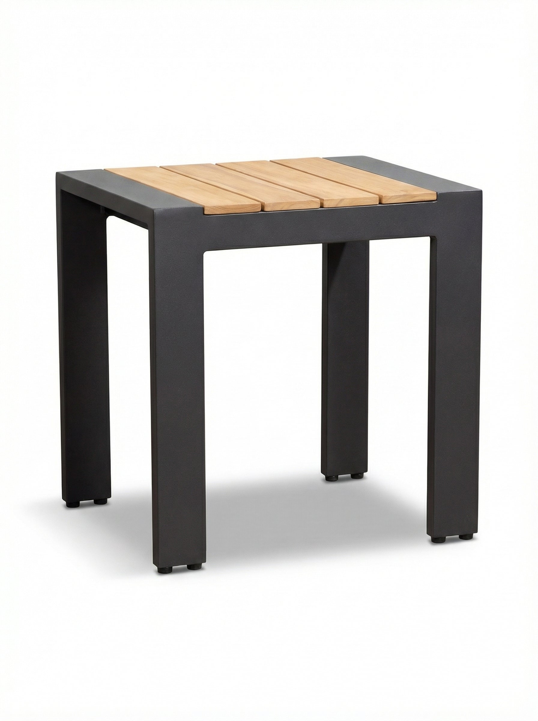 Cube Black Outdoor Side Table With Natural Wood Top