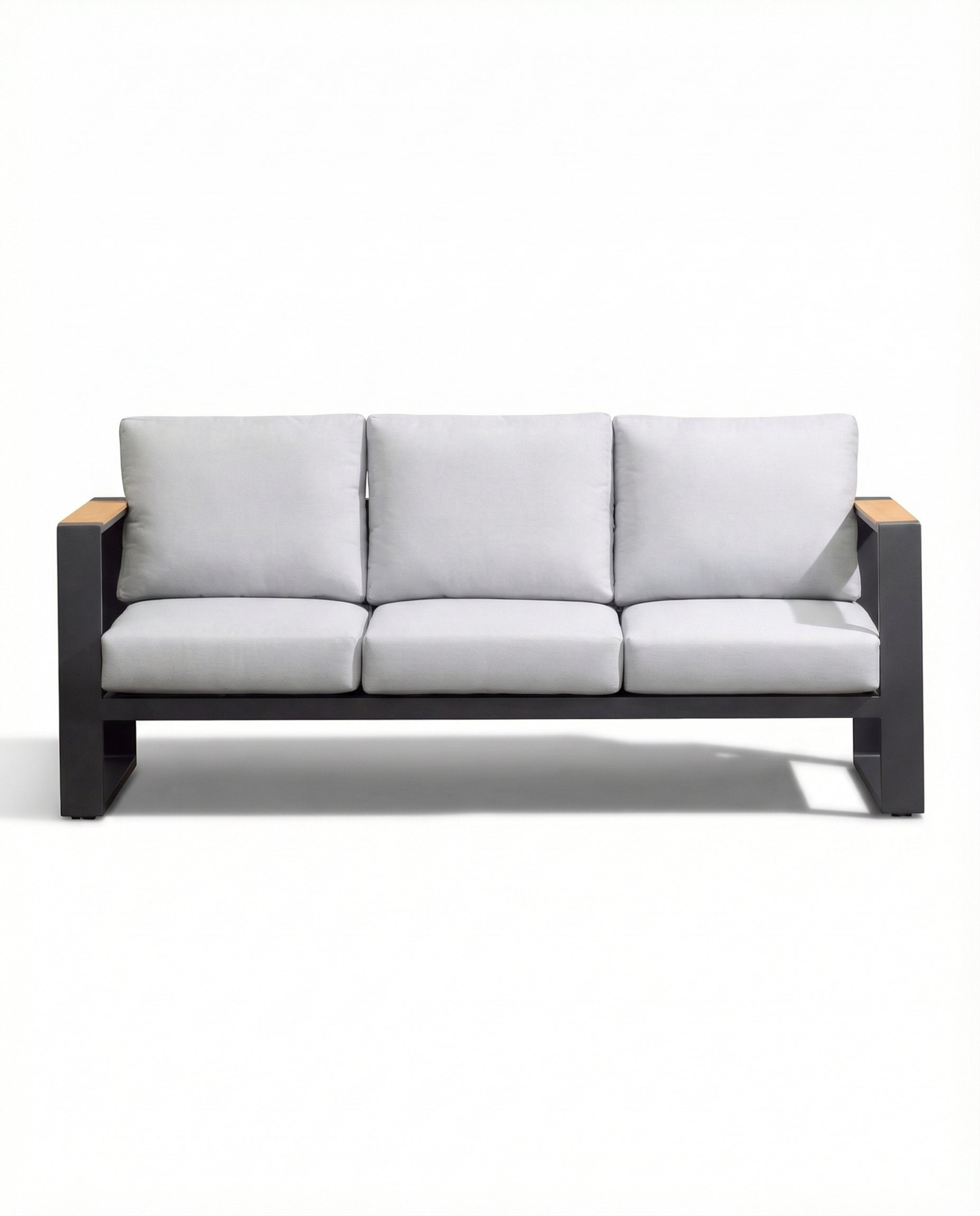 Cube Light Grey Outdoor 3-Seater Sofa With Black Metal Legs