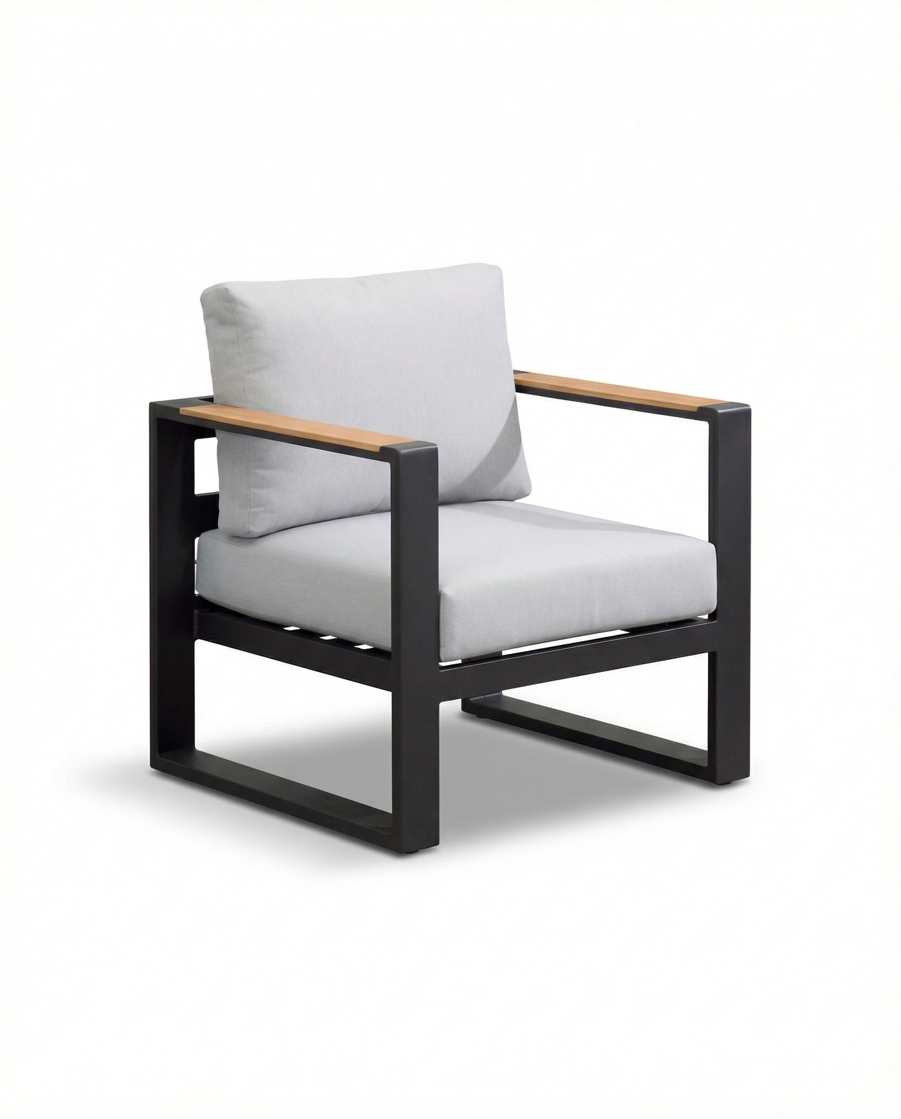 Cube Light Grey Outdoor Lounge Chair With Black Metal Legs