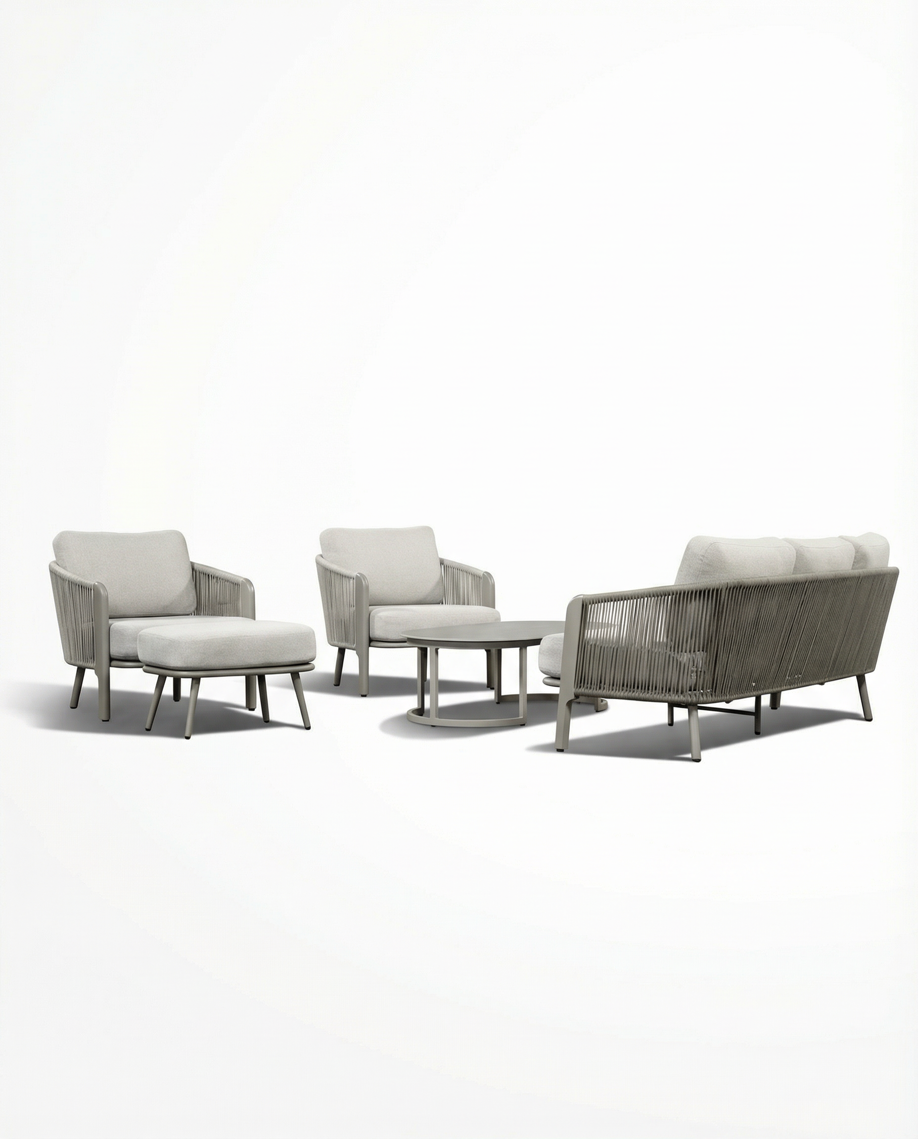 Daisy Light Grey Outdoor Lounge Chair & Sofa Set With Coffee Table & Footrest