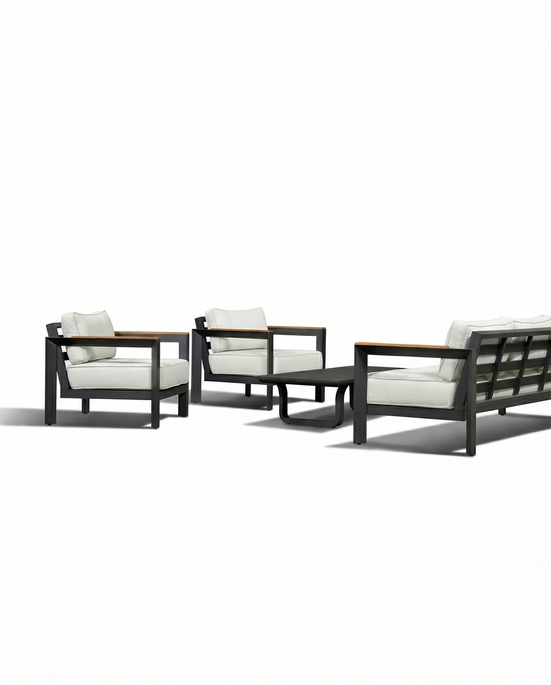 Dallas Black Wood Outdoor Lounge Chair & 3-Seater Sofa Set With Coffee Table
