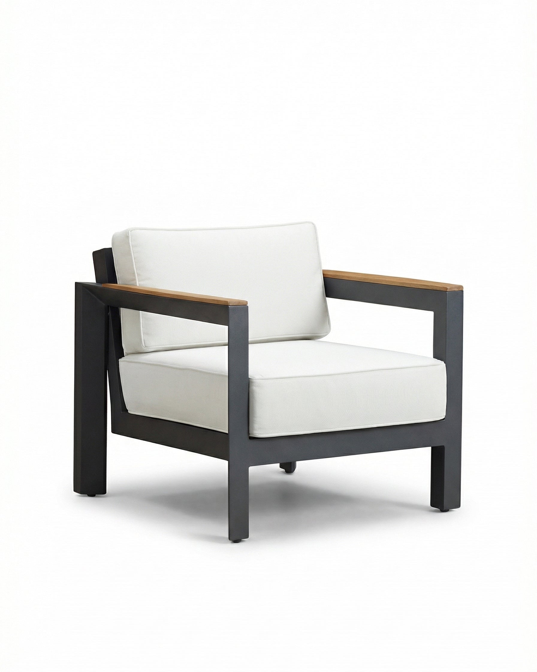 Dellas Dark Grey Outdoor Lounge Chair With Off-White Cushions