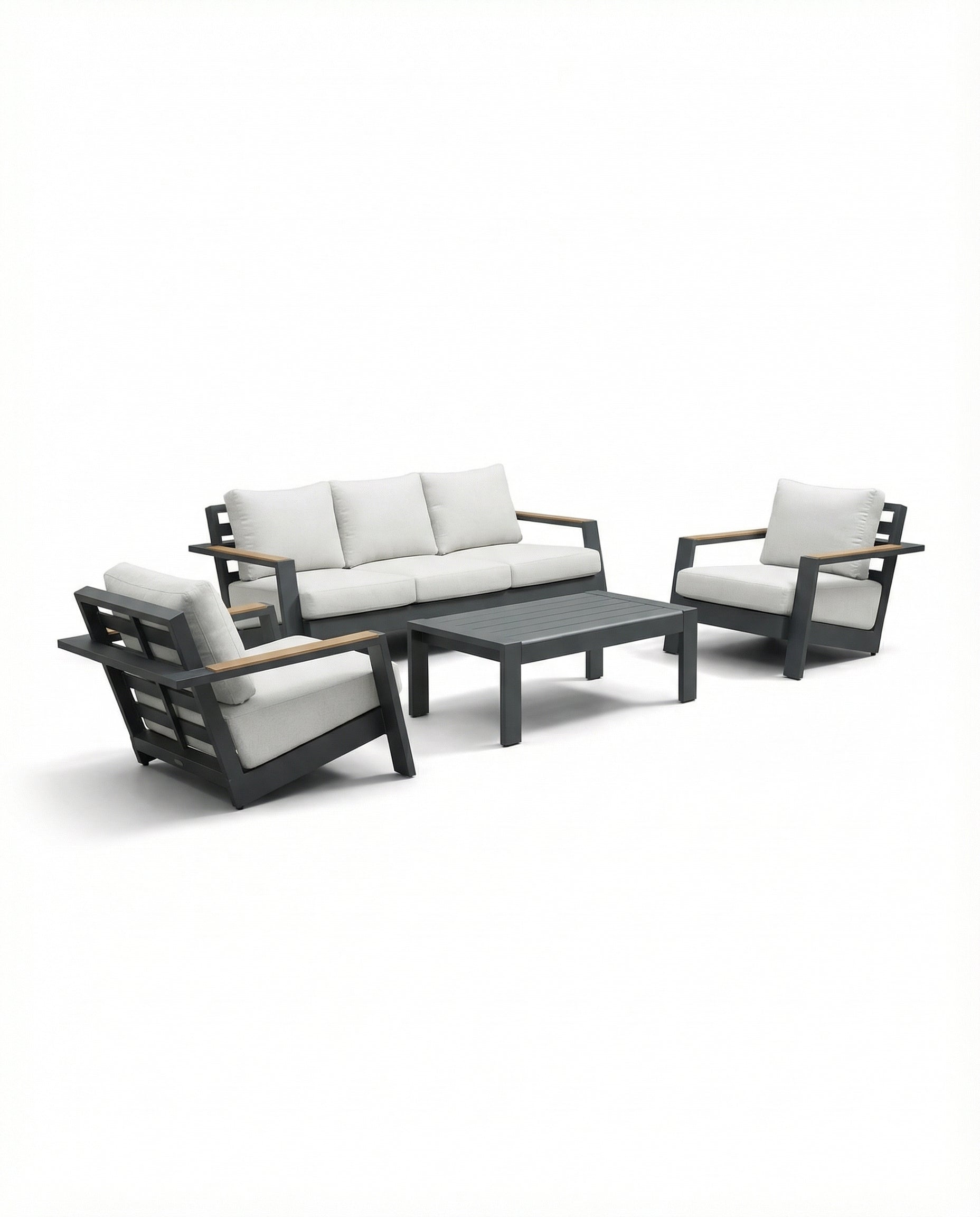 Detroit Off-White Outdoor Lounge Chair & 3-Seater Sofa Set With Coffee Table