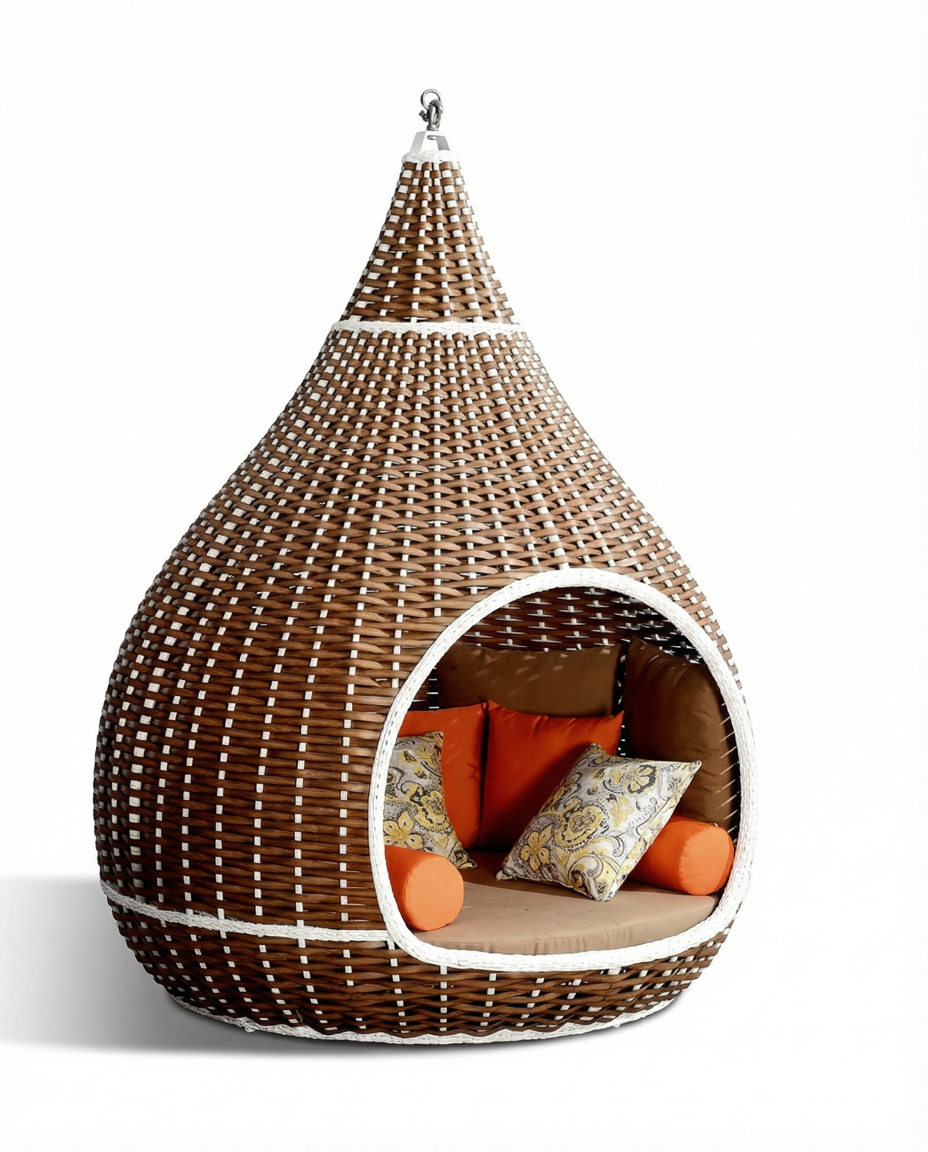 Dubai Brown Outdoor Large Hammock with Beige Cushions