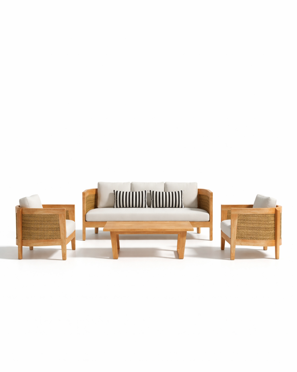 Florida Light Wood Outdoor Lounge Chair & Sofa With Coffee Table