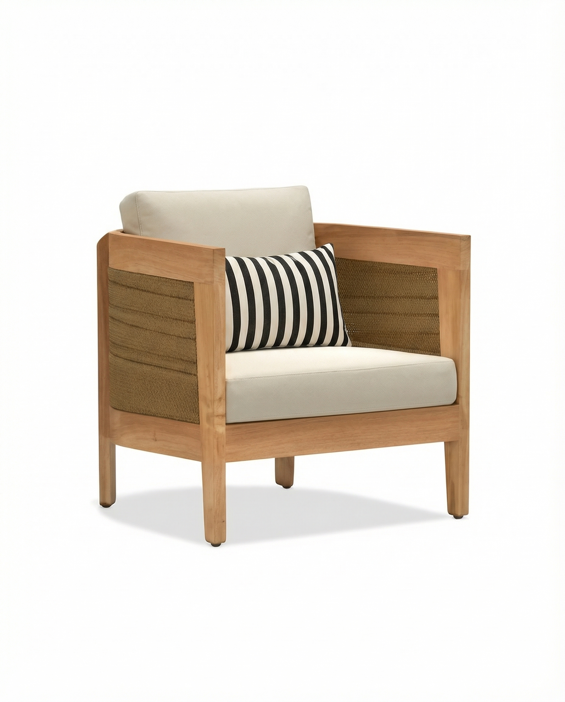 Florida Light Wood Outdoor Lounge Chair with Off-White Cushion