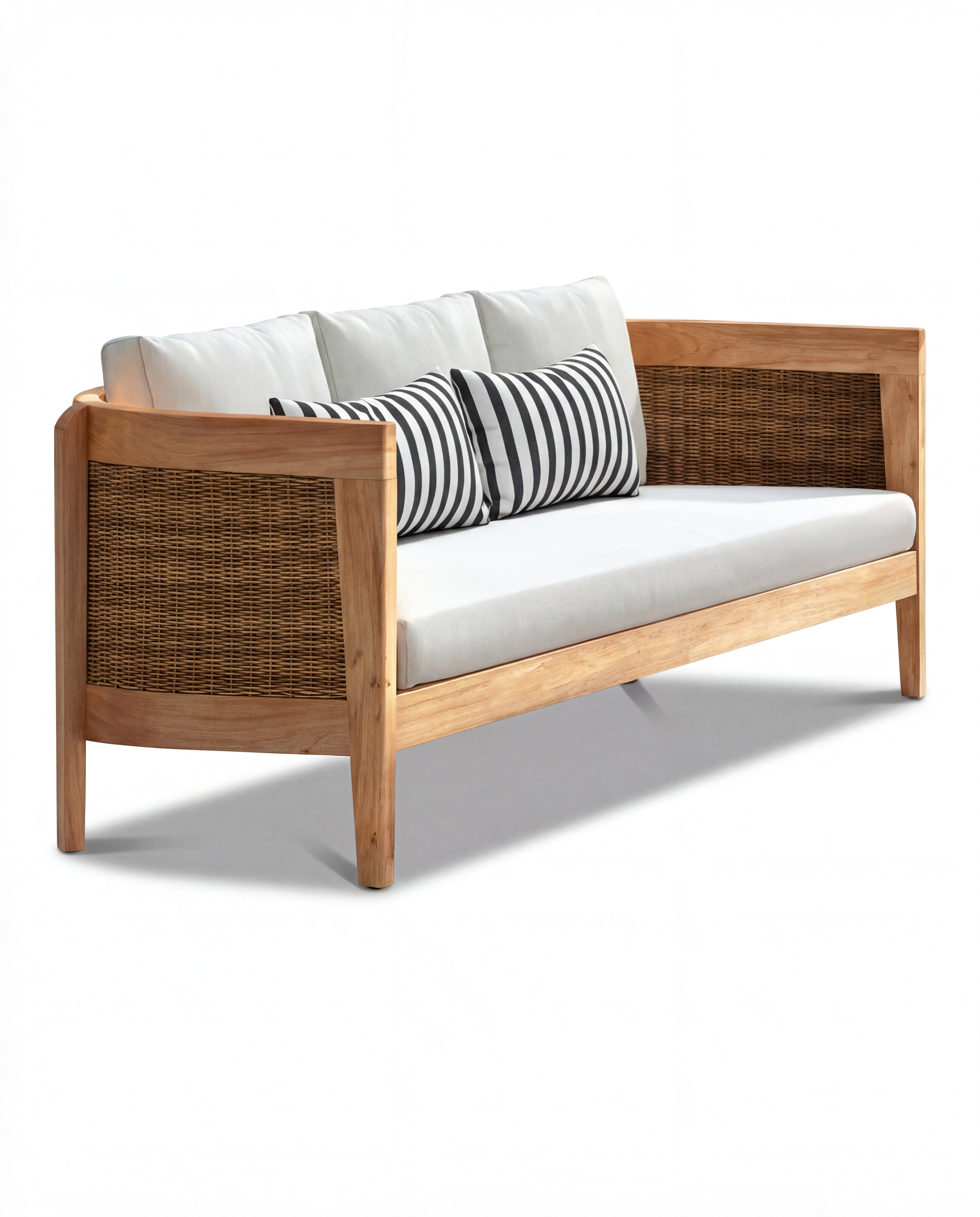 Florida Light Wood Outdoor Lounge Sofa with Off-White Cushion