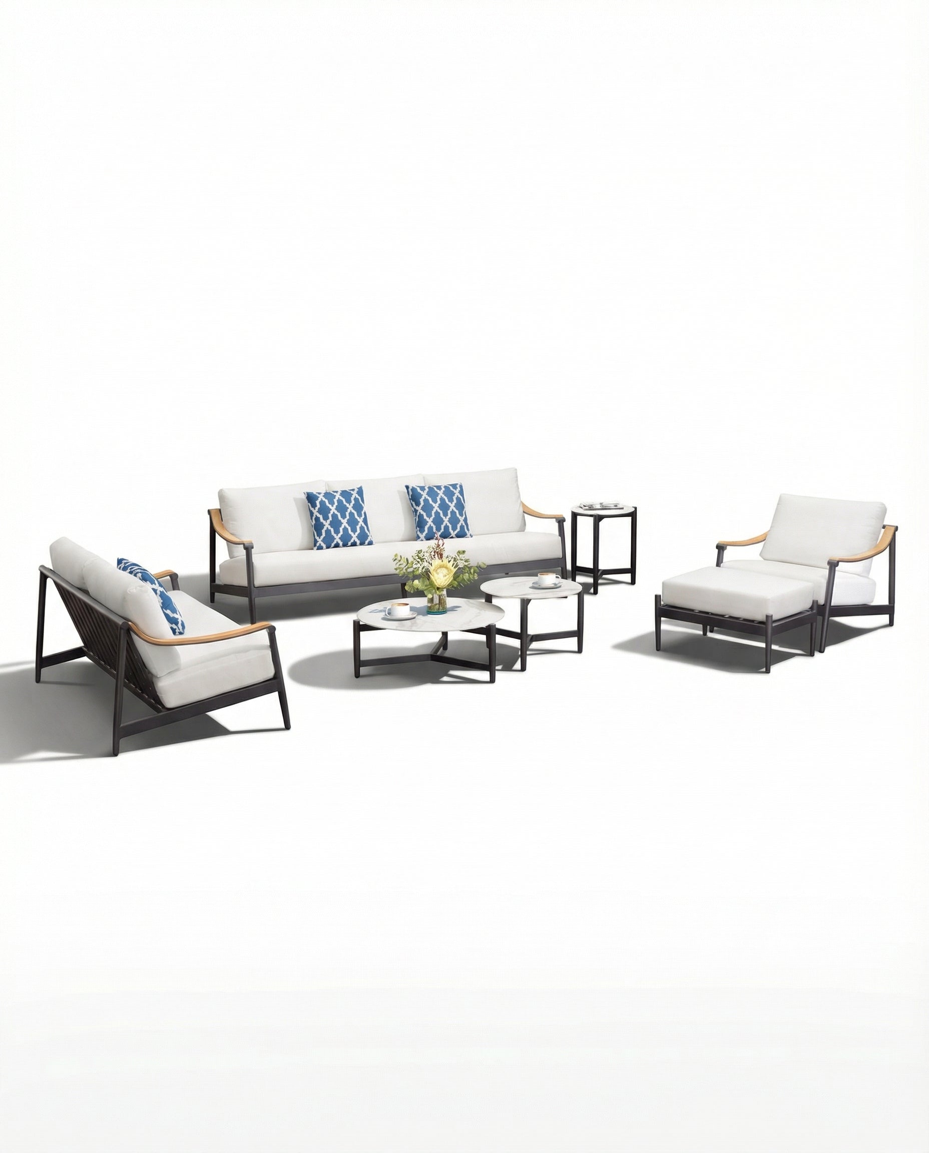 Hansen Black Outdoor Lounge Chair & Sofa Set With Coffee & Side Table