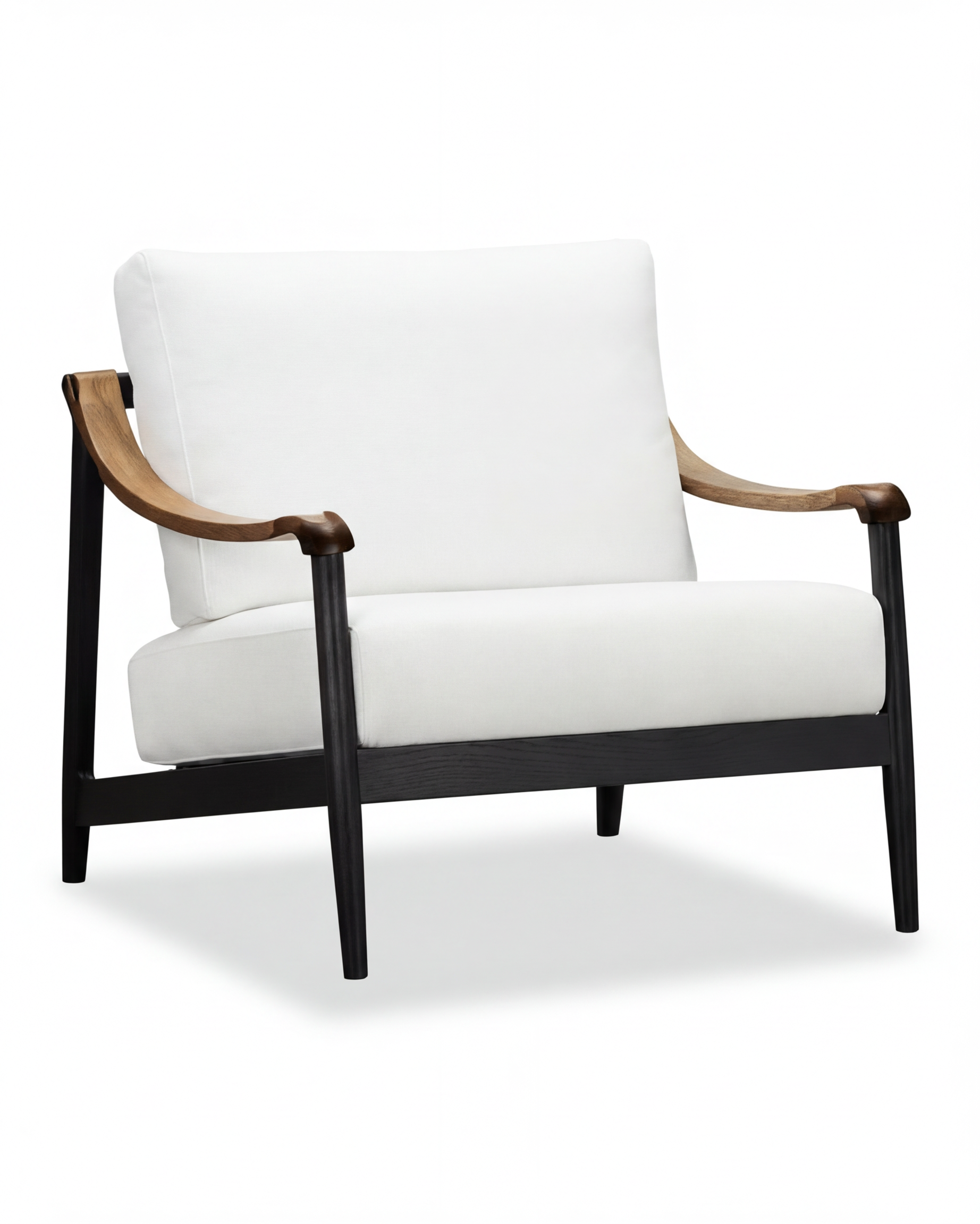 Hansen Black Outdoor Lounge Chair with Wooden Armrests and Metal Frame