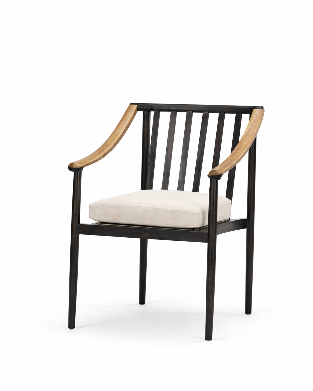 Hansen Black Outdoor Small Dining Chair with: Natural wood Armrests