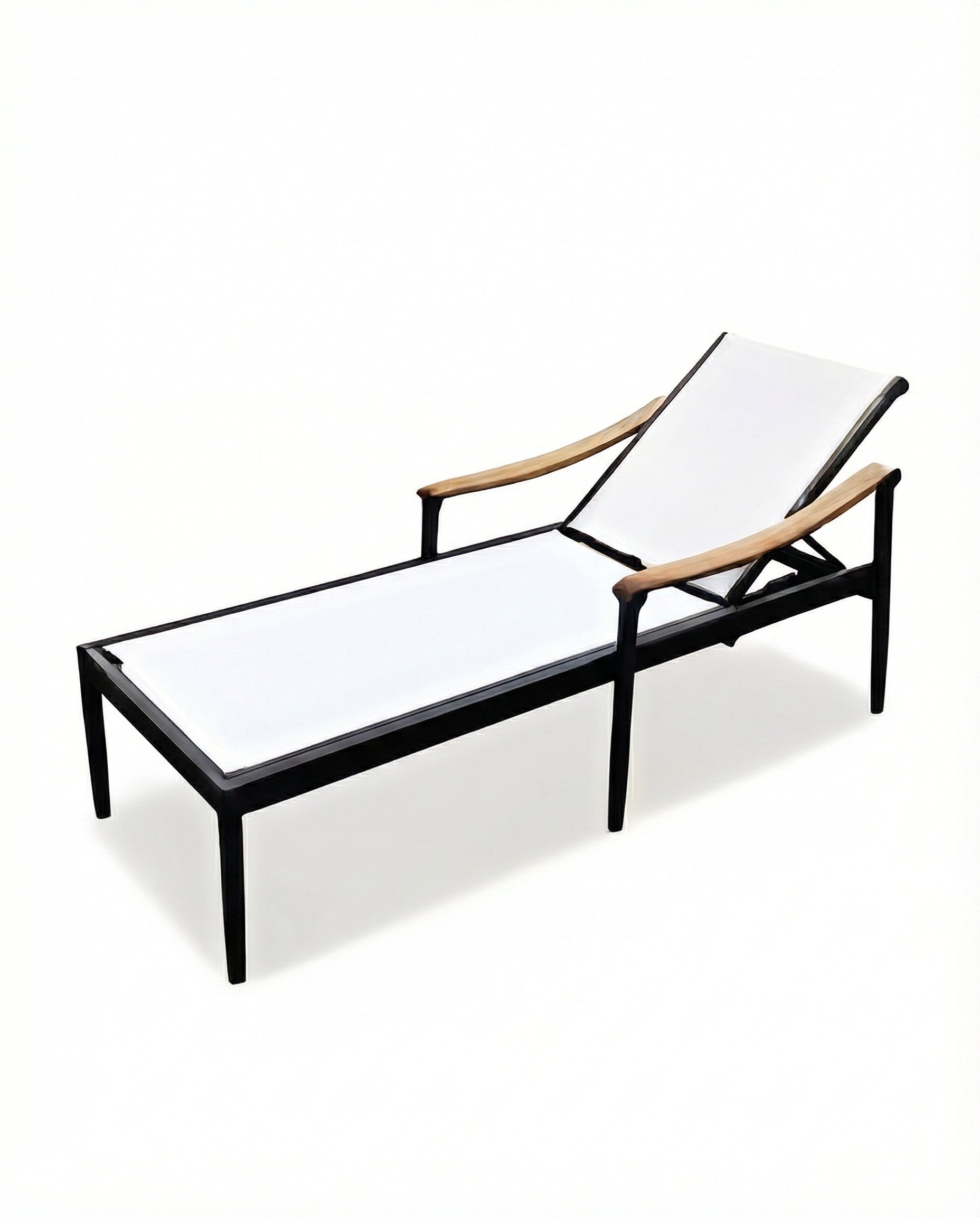 Hansen Black Outdoor Sunbed with Natural Wood Armrest