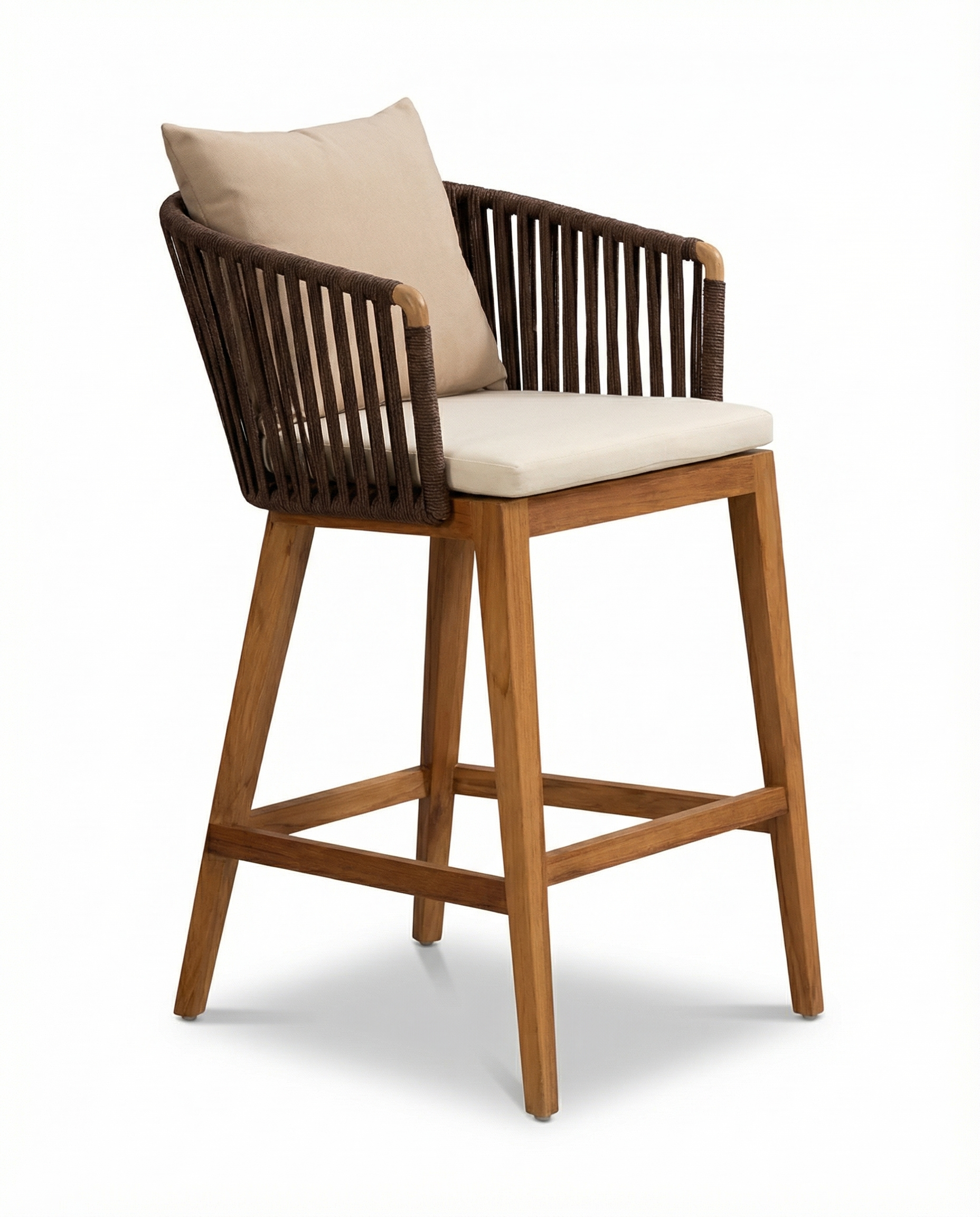 Ibiza Dark Wood Outdoor Bar Chair with Off-White Cushion