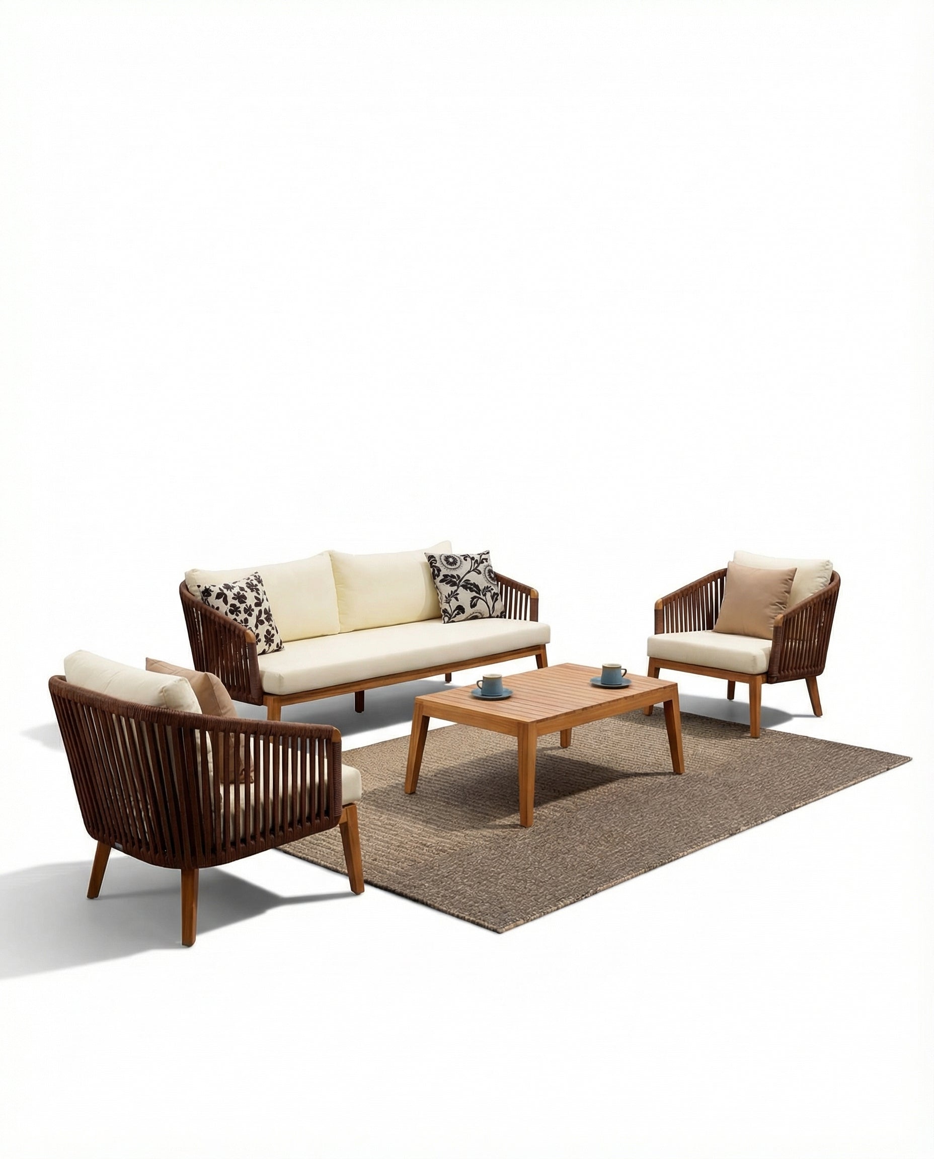 Ibiza Natural Wood Outdoor Lounge Chair & Sofa Set With Coffee Table
