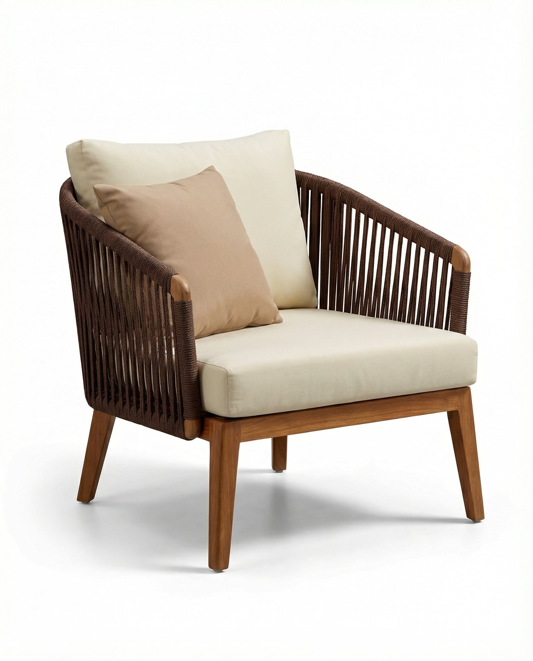 Ibiza Natural Wood Outdoor Lounge Chair with Off-White Cushion
