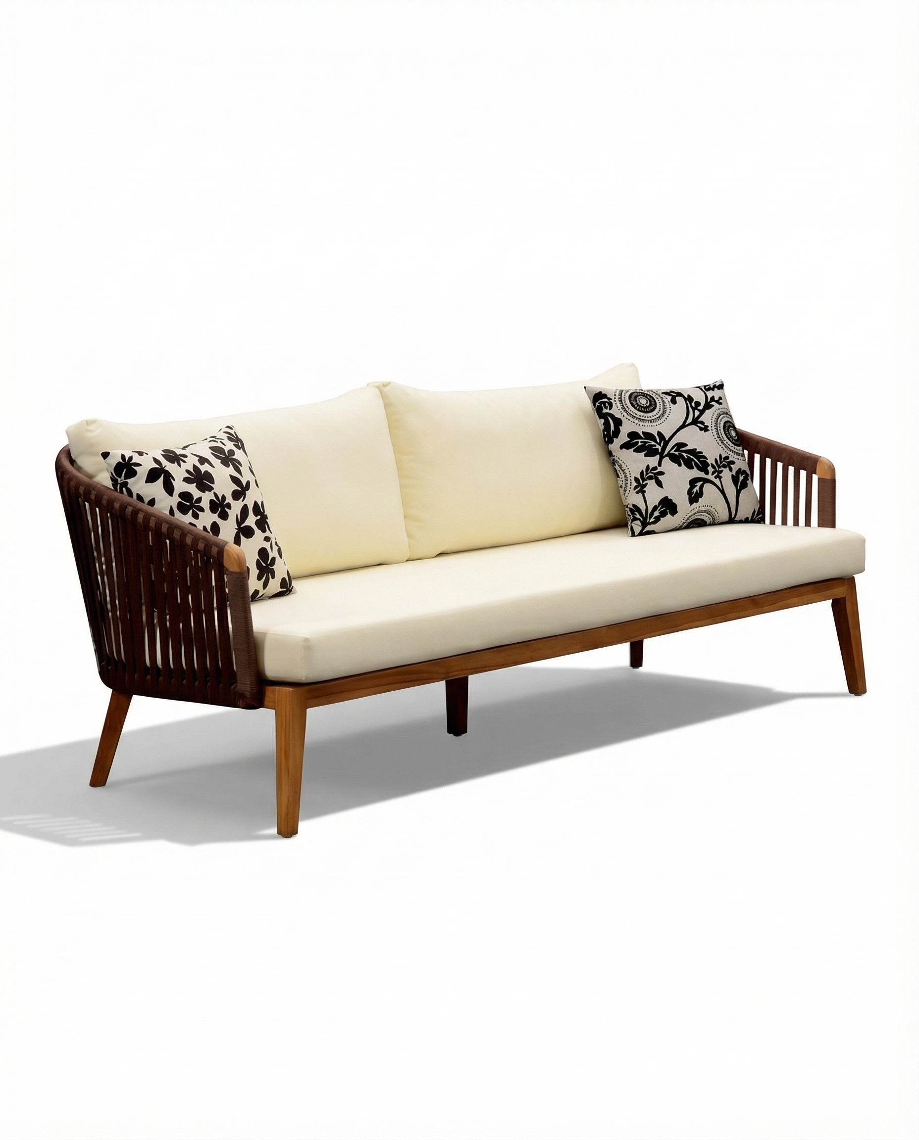 Ibiza Natural Wood Outdoor Sofa with Off-White Cushion
