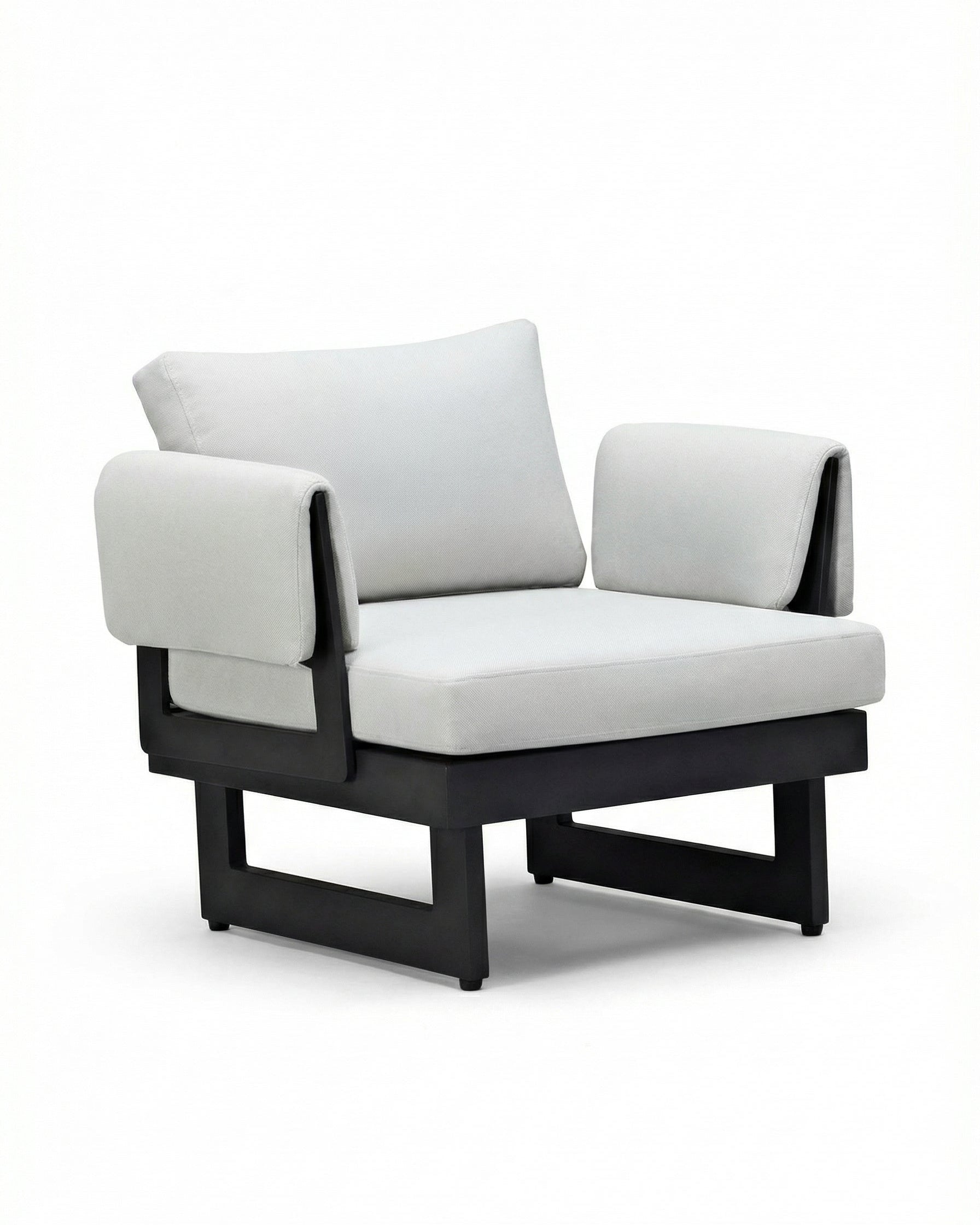 Lisbon Black Outdoor Lounge Chair with Off-White Cushion