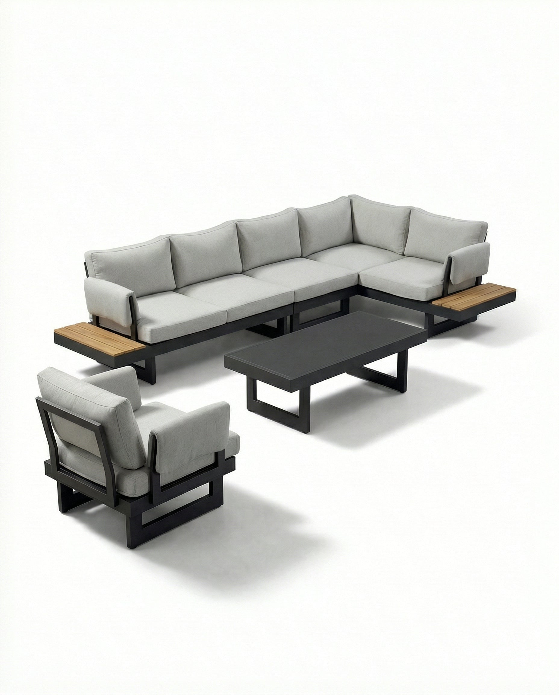 Lisbon Grey Outdoor Lounge Chair & RAF_LAF 2-Seater With Corner & Coffee Table