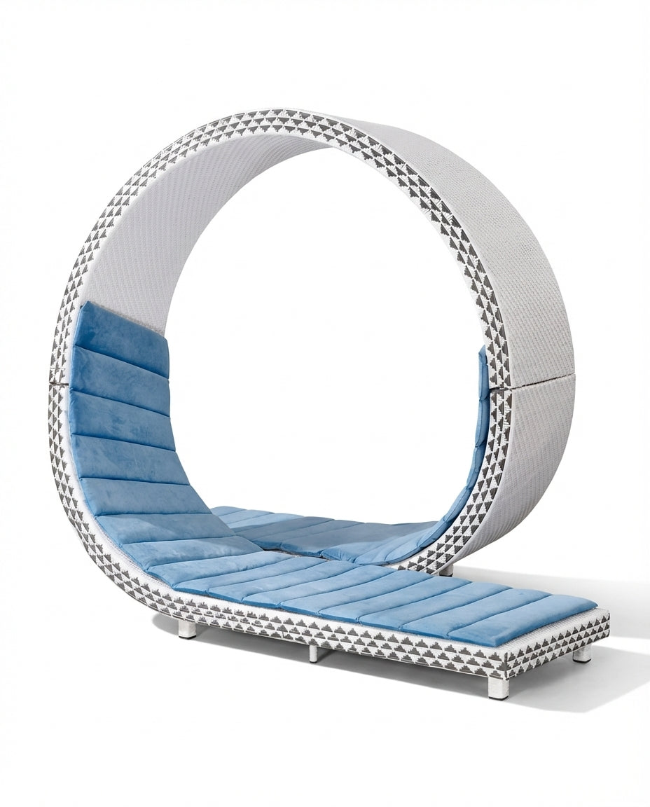 Lover's White & Blue Beige Outdoor Cycle Lounger Daybed