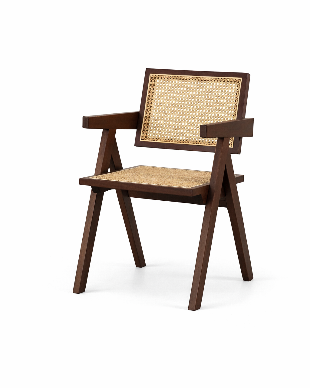 Marvok Dark Wood Dining Chair with Beige Cane 