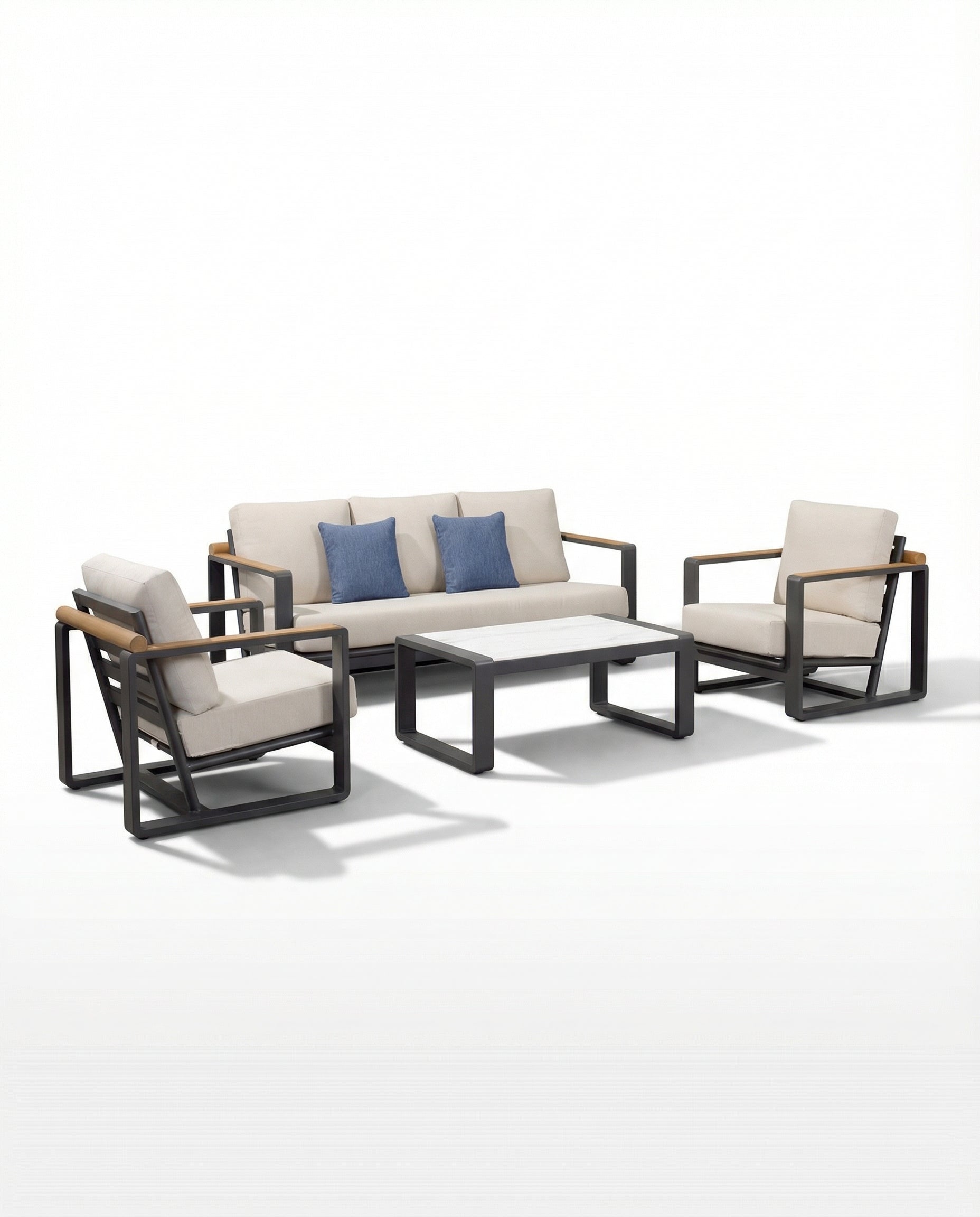Miami Black Outdoor Lounge Chair & 3 Seater Sofa Set With Coffee Table
