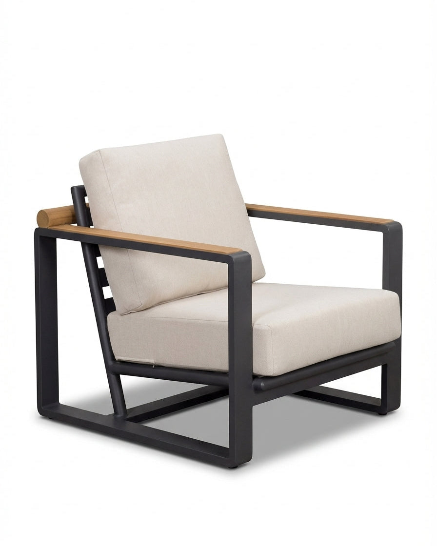 Miami Light Wood Outdoor Lounge Chair with Off-White Cushion