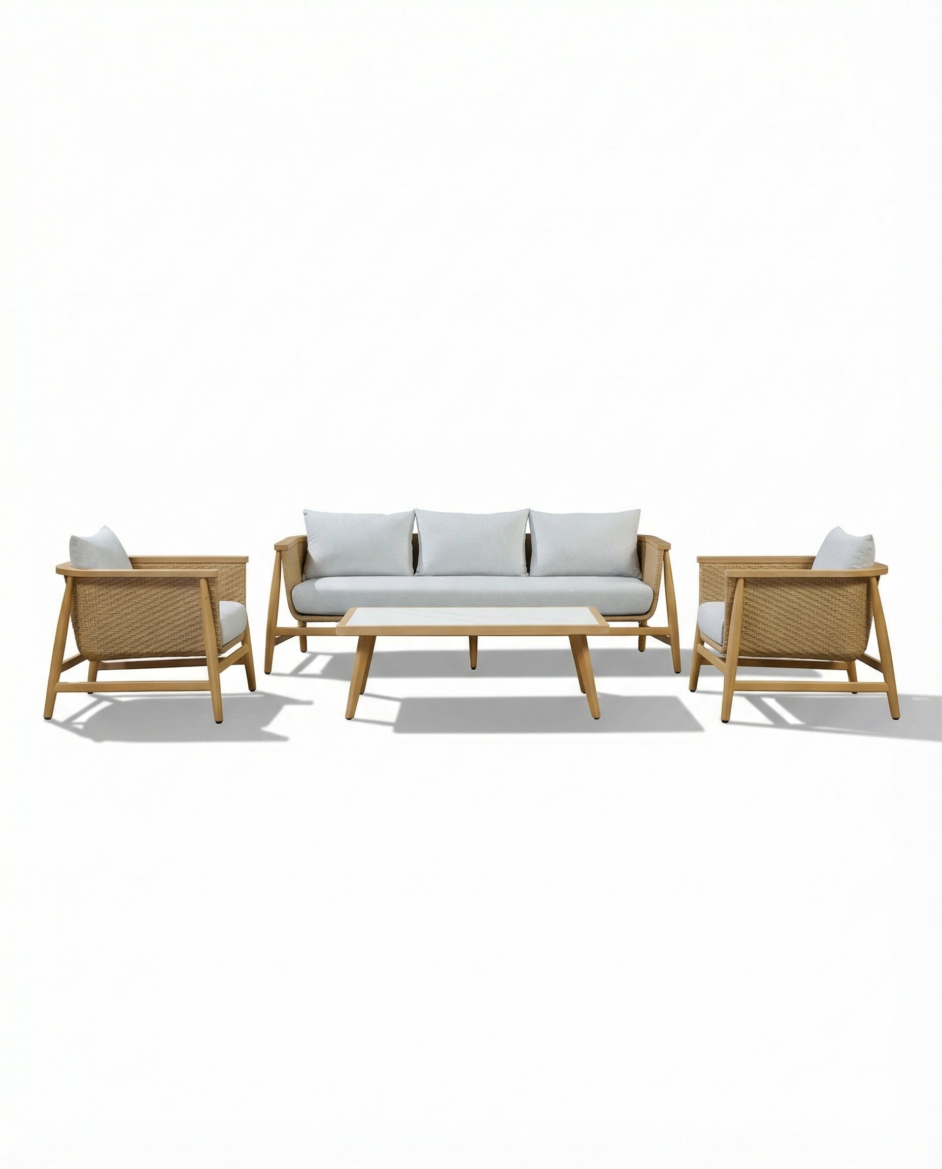 New York Natural Wood Outdoor Lounge Chair & Sofa Set With Coffee Table
