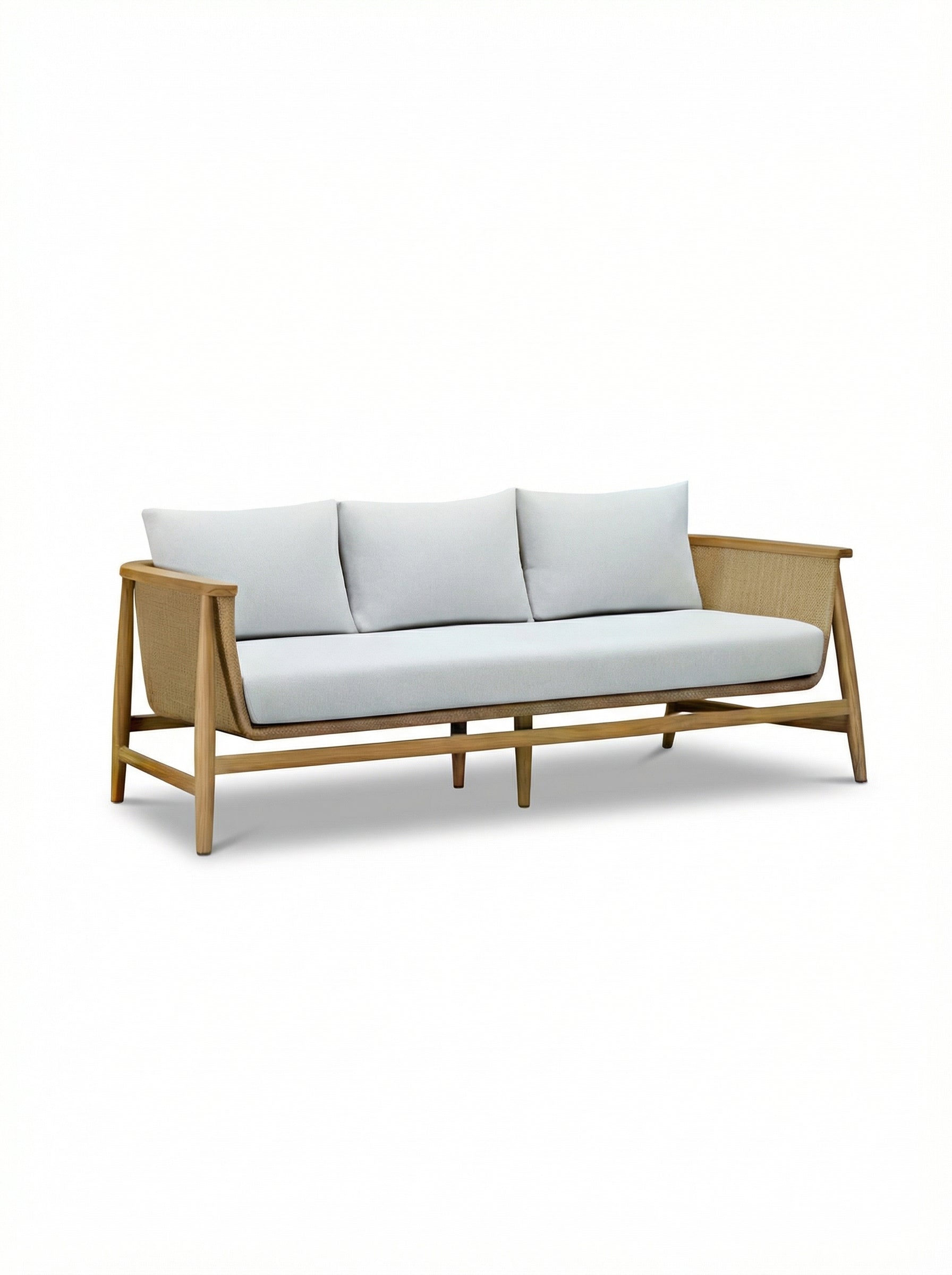 New York Natural Wood Outdoor Lounge Sofa with Off-White Cushion 