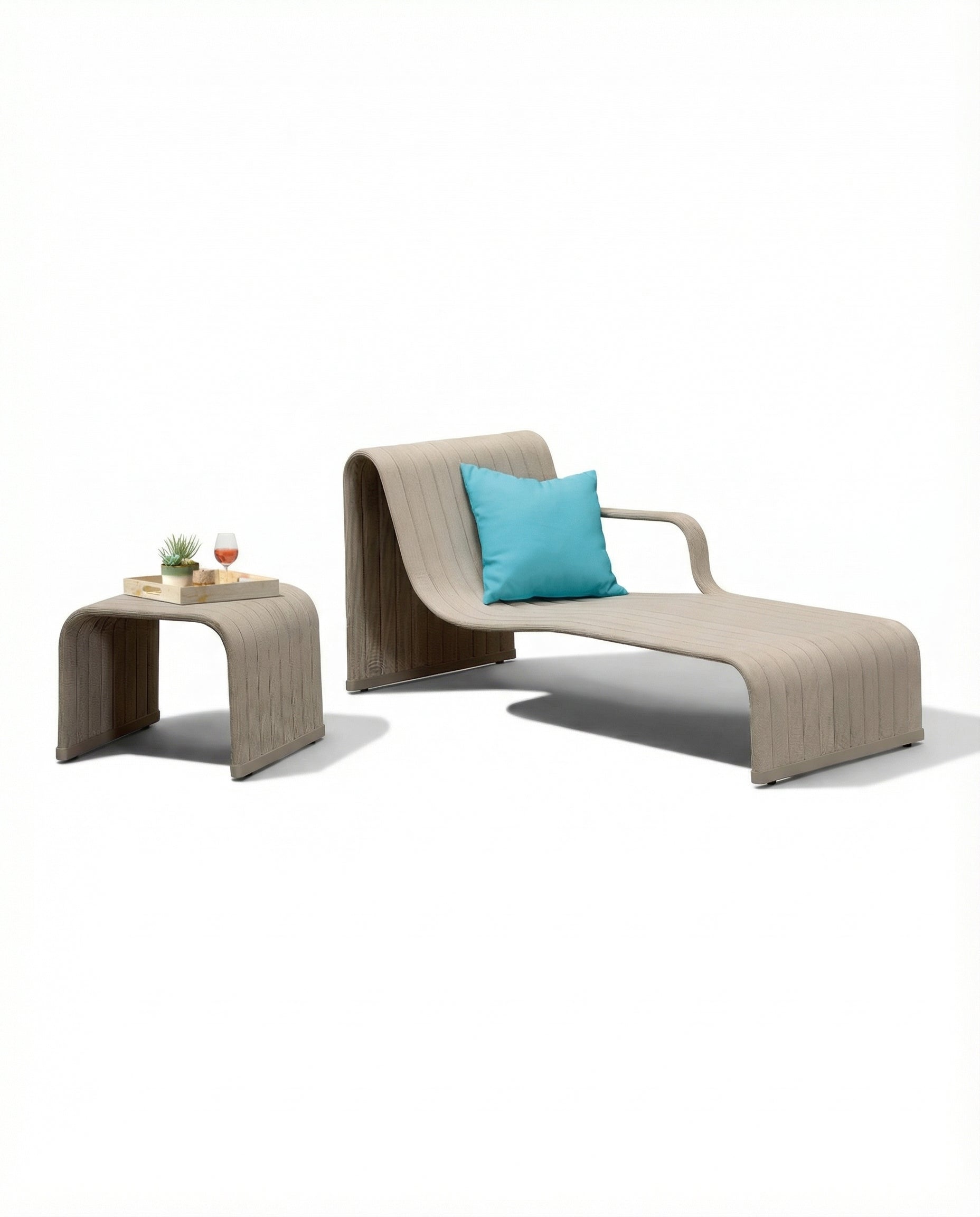 Niagara Beige Outdoor RAF Chaise Lounge With Side Table