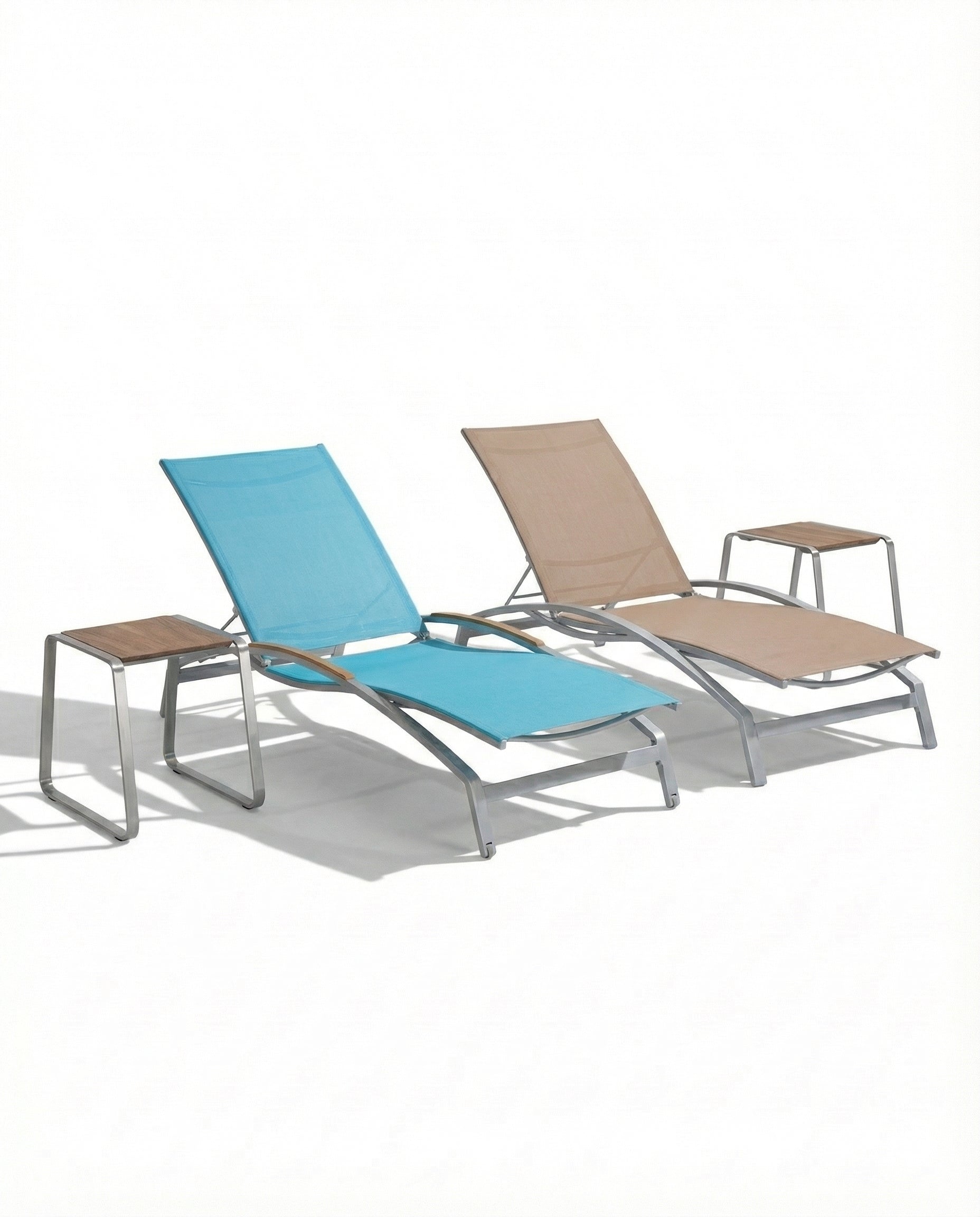 Osis Light Brown & Blue Outdoor Sunbed With Side Table