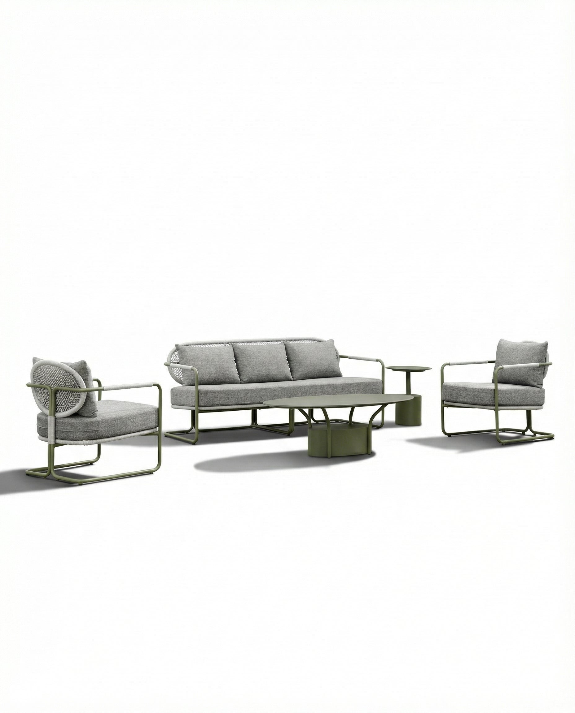 Palermo Dark Olive Outdoor Lounge Chair & Sofa Set With Coffee & Side Table