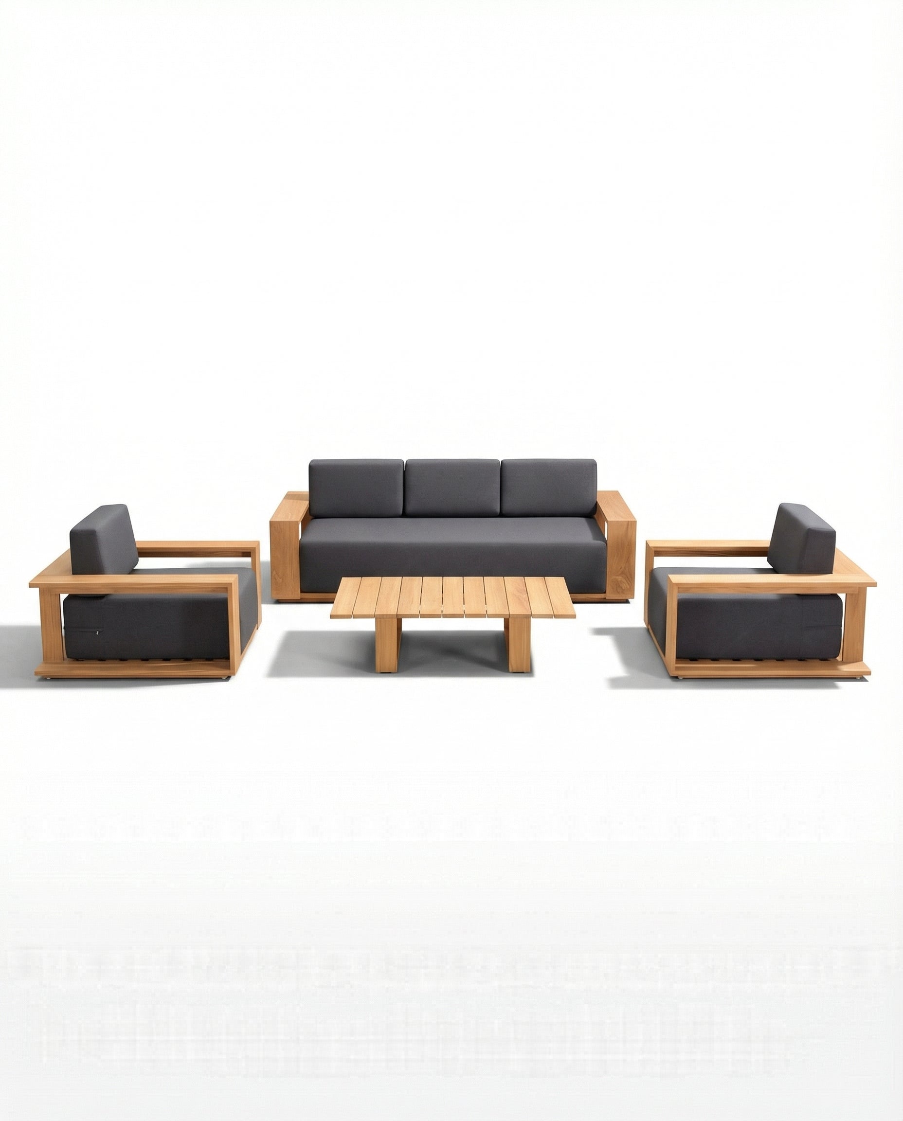 Philadelphia Dark Grey Outdoor Wooden Lounge Chair & Sofa Set With Coffee Table