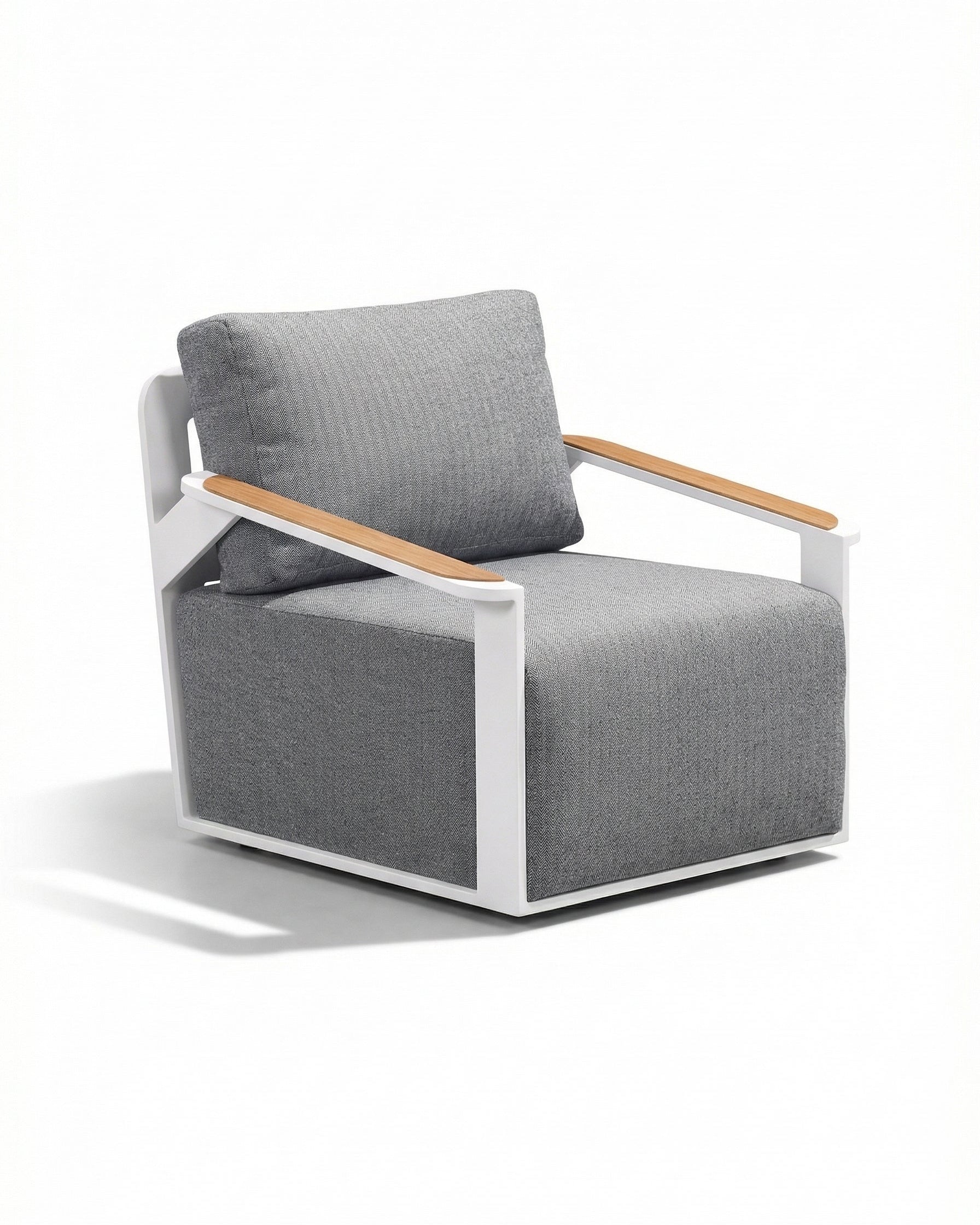 Portland Grey Outdoor Lounge Chair with Light wood Armrests