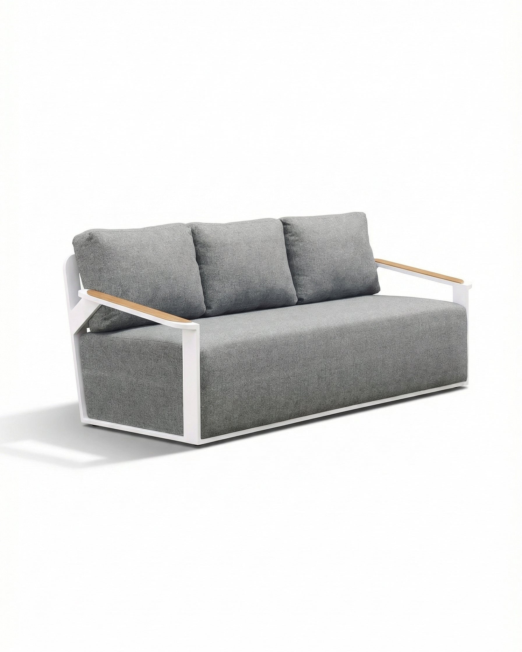 Portland Grey Outdoor Sofa with Light Wood Armrests