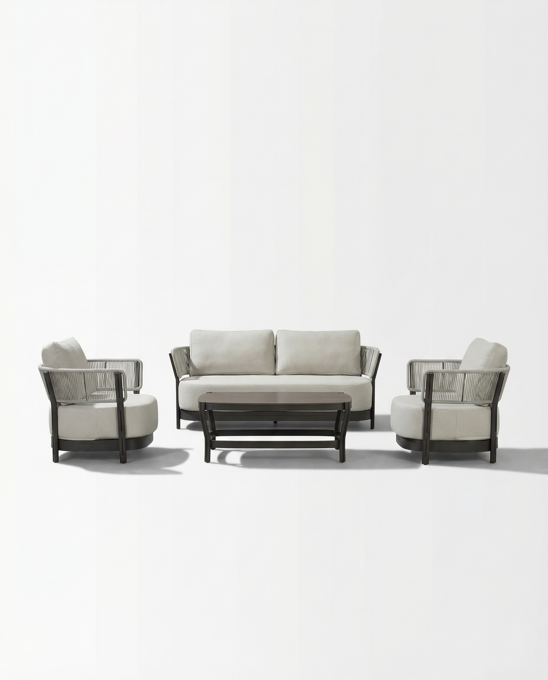 Prague Dark Grey Woven Outdoor Lounge Chair & 2-Seater Sofa With Coffee Tables