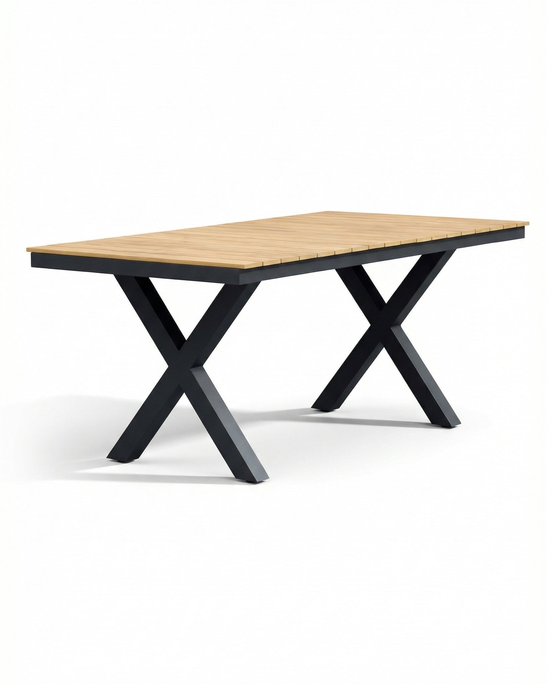 Prague Natural Wood Outdoor Dining Table With Metal Black Legs