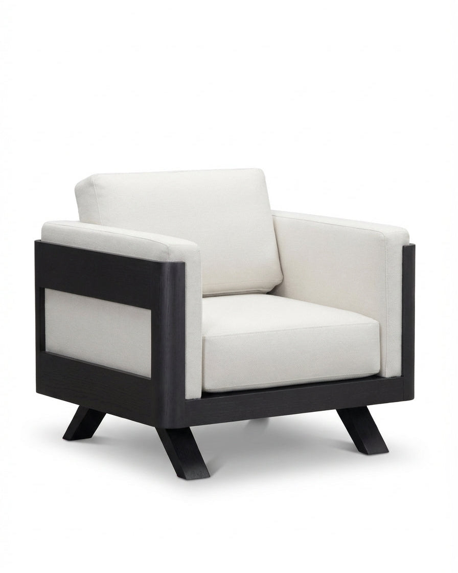 Realdo Dark Wood Outdoor Lounge Chair With Off-White Cushions