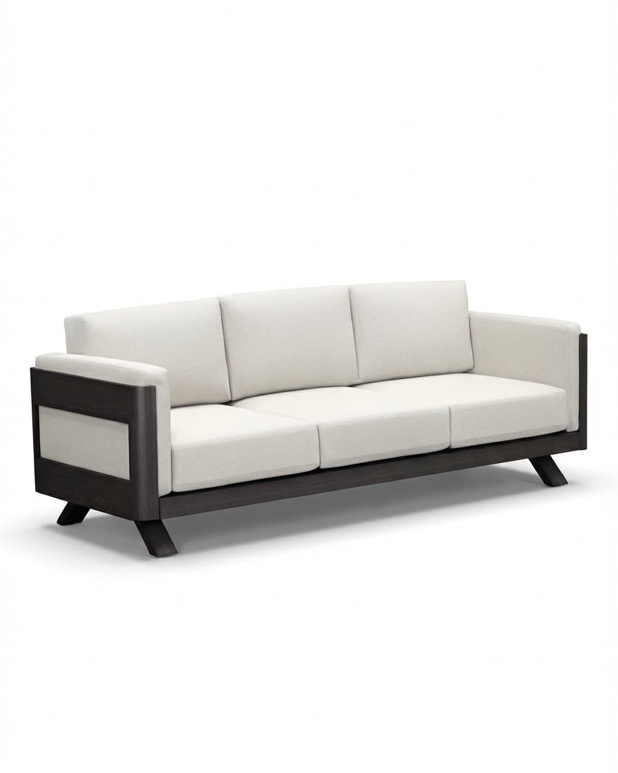 Realdo Dark Wood Outdoor Sofa with Off-White Cushions
