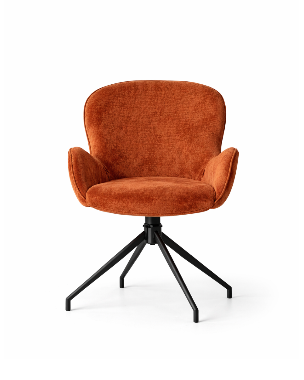 Rovin Black with Rust Orange Boucle Swivel Chair