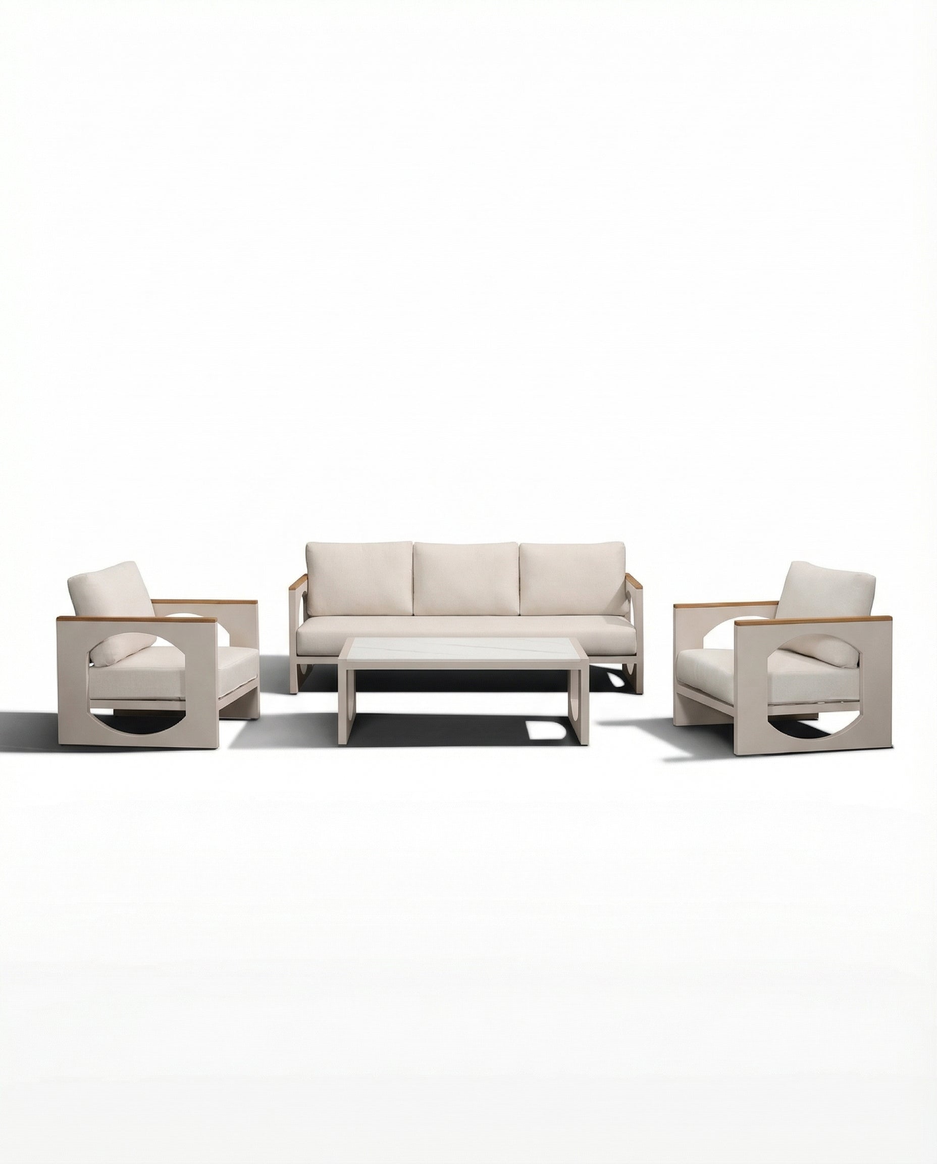 Seattle Beige Outdoor Lounge Chair & Sofa Set With Coffee Table