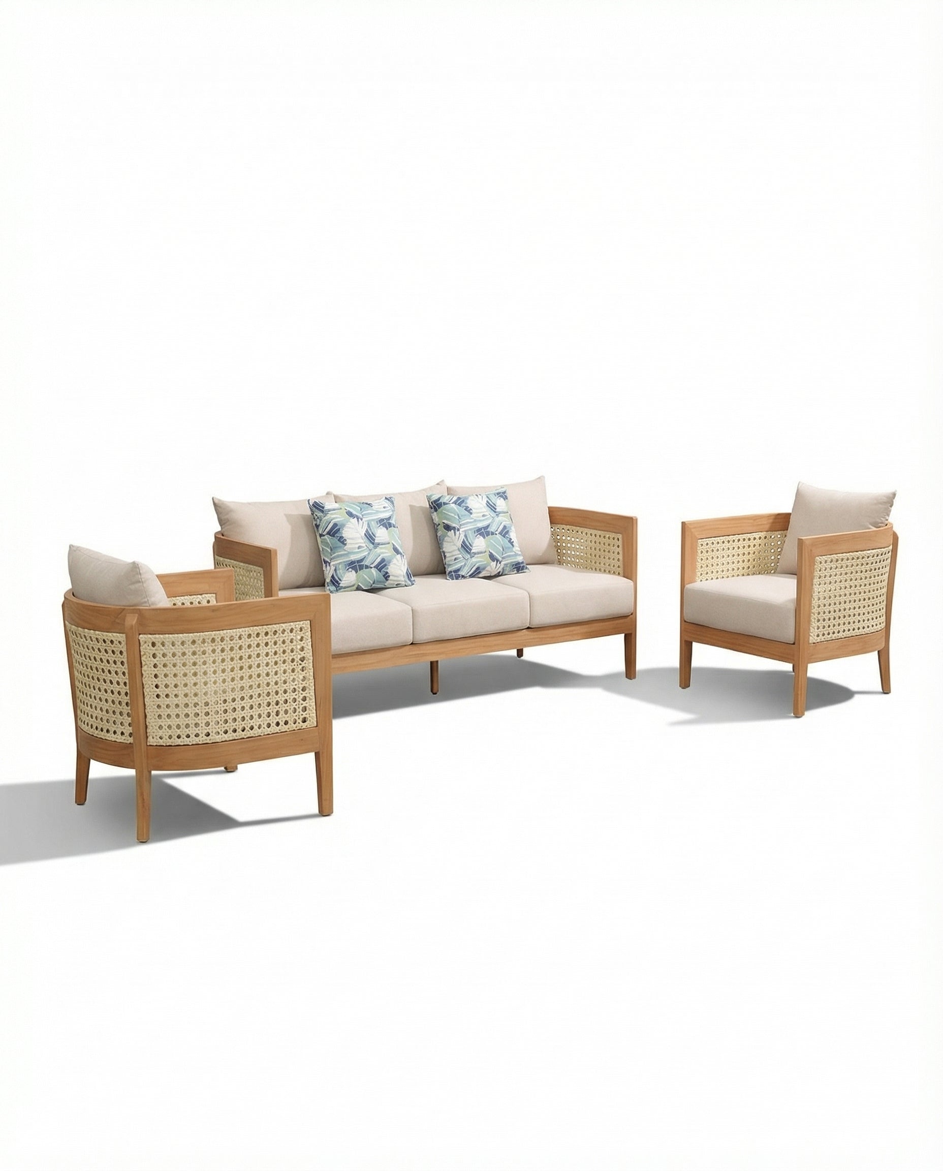 Sulawesi Natural Wood Outdoor Woven Lounge Chair & Sofa Set With Coffee Table